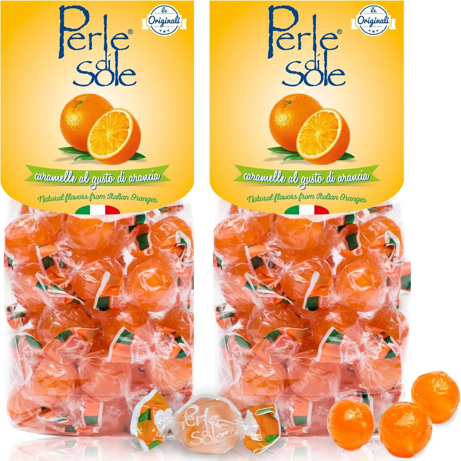 Perle di Sole Italian Lemon Drops Hard Candy Individually Wrapped (7.05 oz) Made with Essential Oils of Amalfi Coast P.G.I. Lemon - Italian Imported Gifts From Italy