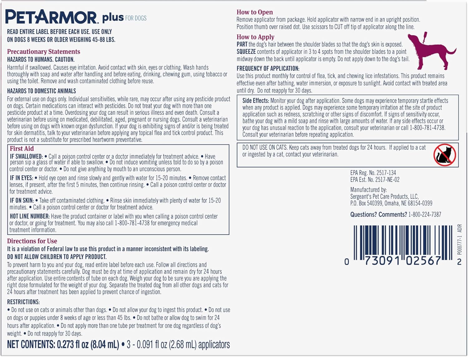 PetArmor Plus Flea and Tick Prevention for Dogs, Small Dog Flea and Tick Treatment, 3 Doses, Waterproof Topical, Fast Acting (5-22 lbs)