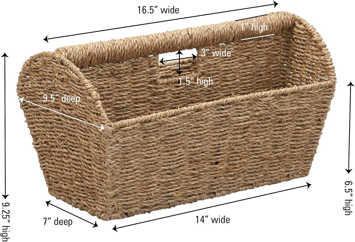 Household Essentials Wicker Magazine Rack, Handwoven Seagrass, Strong Metal Wire Frame, Built-In Handle and Divider, Lightweight, Contemporary, Great for Puzzle Books, Mail and More, Natural