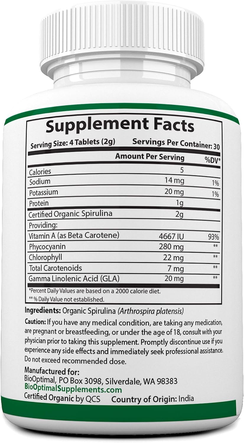 BioOptimal Chlorella Spirulina - Bundle - Organic Chorella Tablets & Organic Spirulina Tablets, 120 Count Each