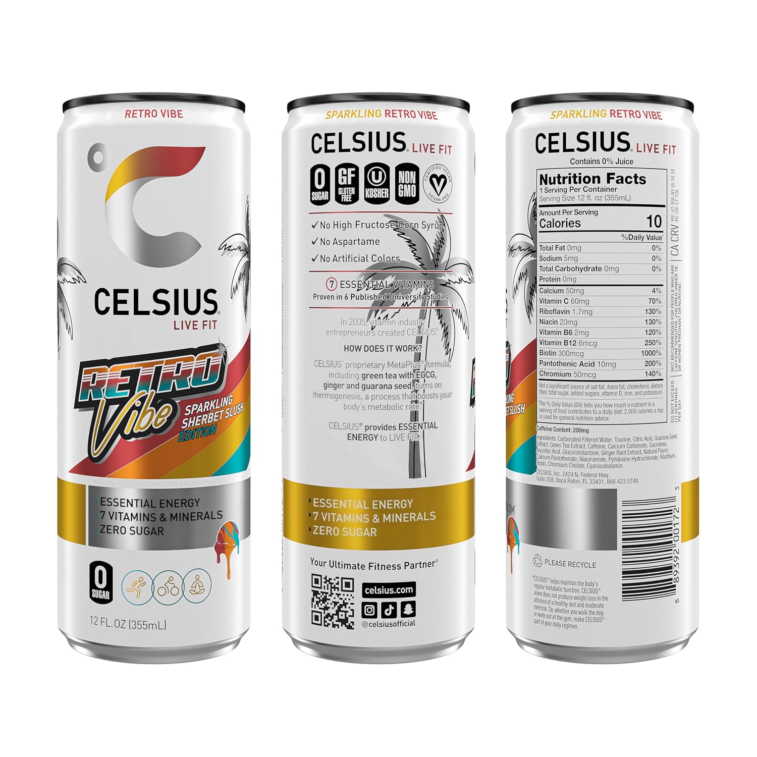 CELSIUS PEACH VIBE Sparkling White Peach, Sugar Free Energy Drink, 12 Fl Oz (Pack of 12)