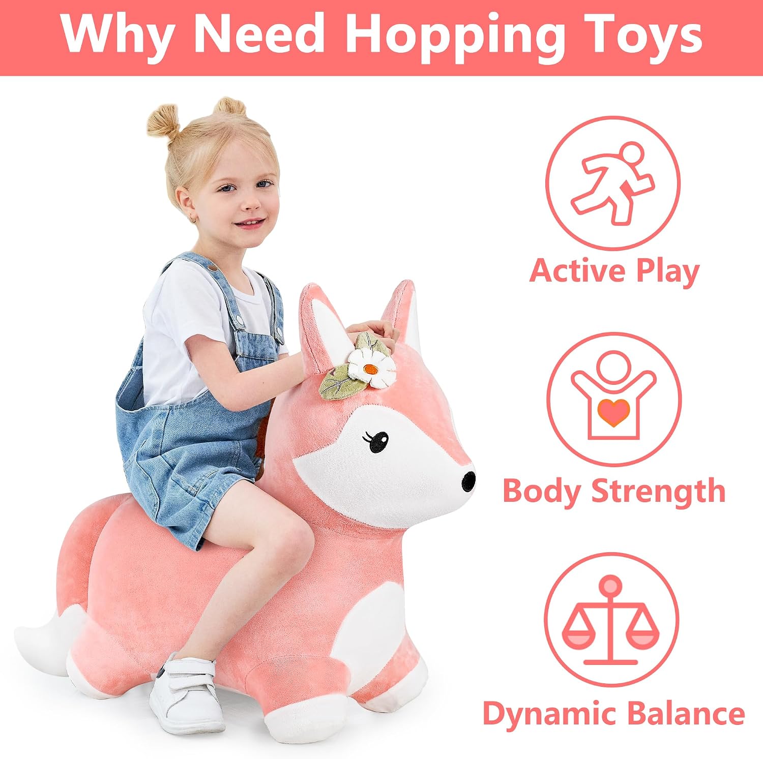 Bouncy Pals Toddler Horse Hopper Toy, Kids Outdoor Ride Bounce Farm Animal | Inflatable Bouncing Hopping Toy, Indoor Baby Plush Bouncer Horse, Birthday Gift for 18 Month 2 3 4 Year Old Child Boys Girls