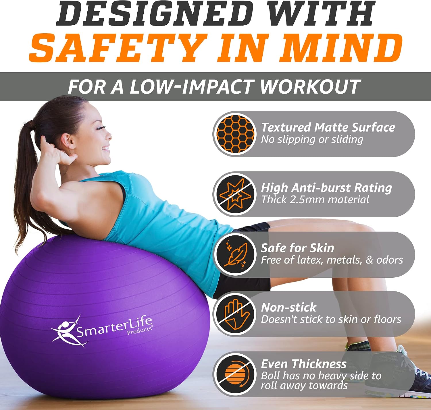 SmarterLife Exercise Ball, Yoga Ball for Gym, Balance, Stability, Pregnancy