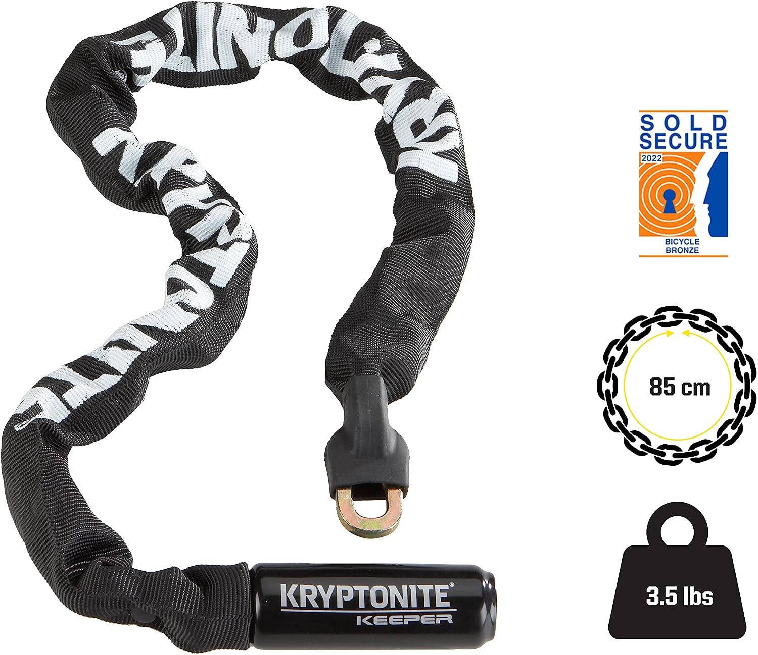Kryptonite Keeper 785 Bike Chain Lock, 2.8 ft Heavy Duty Anti-Theft Lock | 7mm Manganese Steel Links, 85cm Length, Disc-Style Cylinder, Nylon Sleeve for Motorcycle, Scooter, Gate, Fence