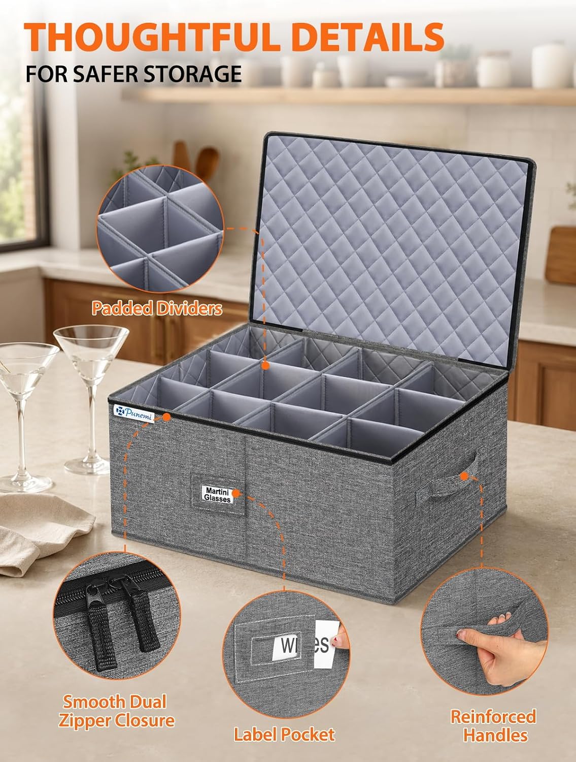 China Storage Containers, 4-Pack Hard Shell Plate & Dish Cases for Moving | Padded dividers and quilted lining protect plates and dishes; stackable for moving and holiday storage, beige hold set of 12