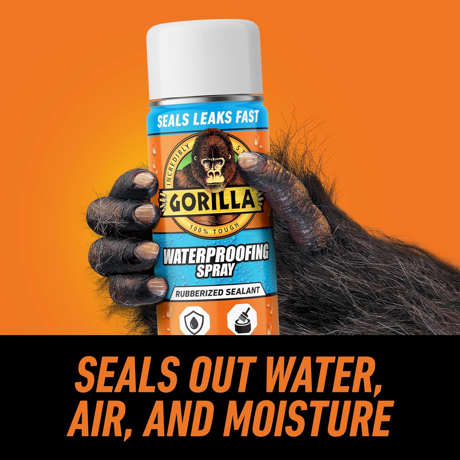 Gorilla Waterproofing Spray, Black, 16 oz, Flexible Rubberized Sealant