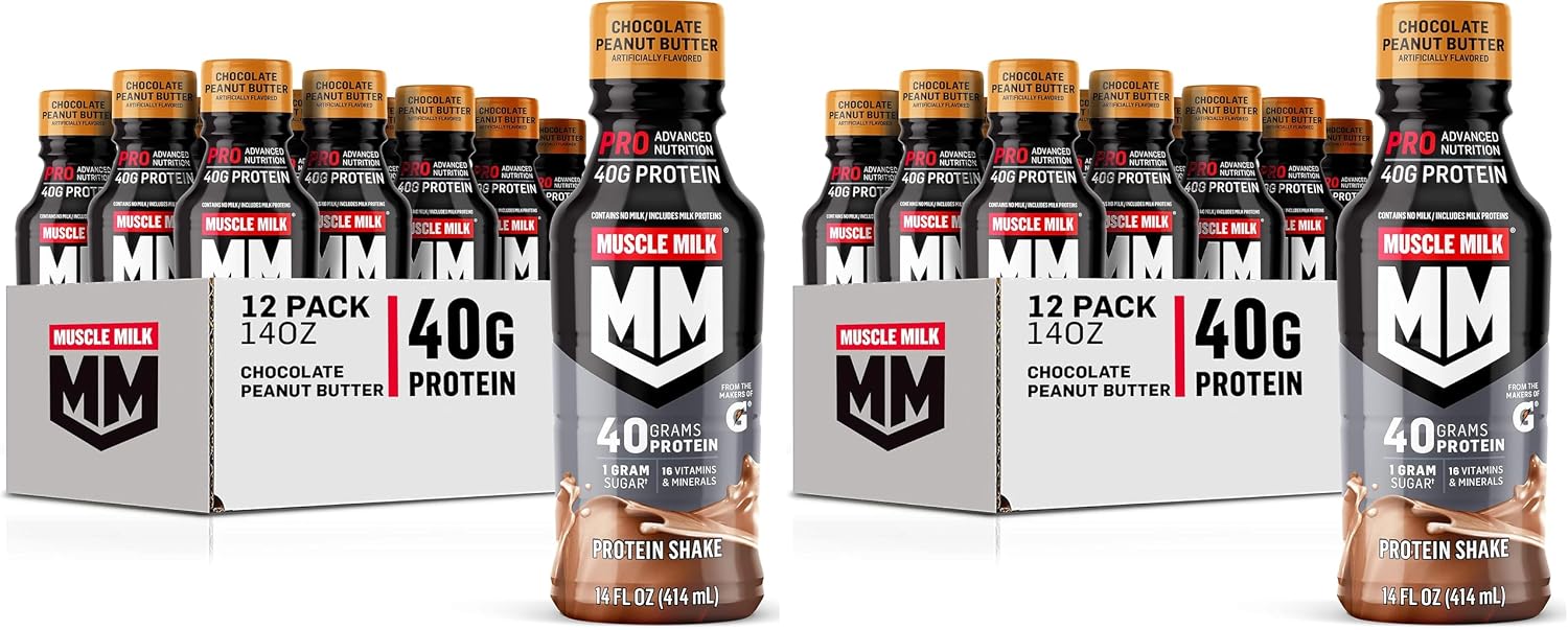Muscle Milk Pro Advanced Nutrition Protein Shake, Knockout Chocolate, 14 Fl Oz Bottle, 12 Pack, 40g Protein, 1g Sugar, 16 Vitamins & Minerals, 6g Fiber, Workout Recovery, Packaging May Vary