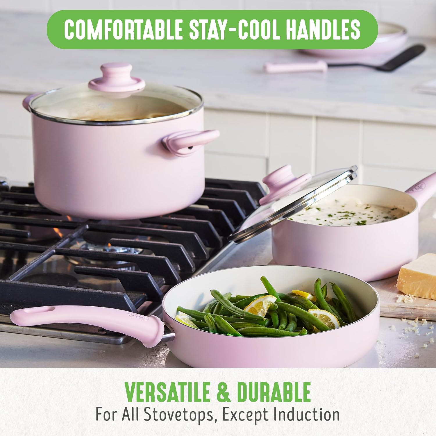 GreenLife Soft Grip Healthy Ceramic Nonstick, 15 Piece Cookware Pots and Pans Set, Induction, PFAS-Free, Dishwasher Safe, Turquoise