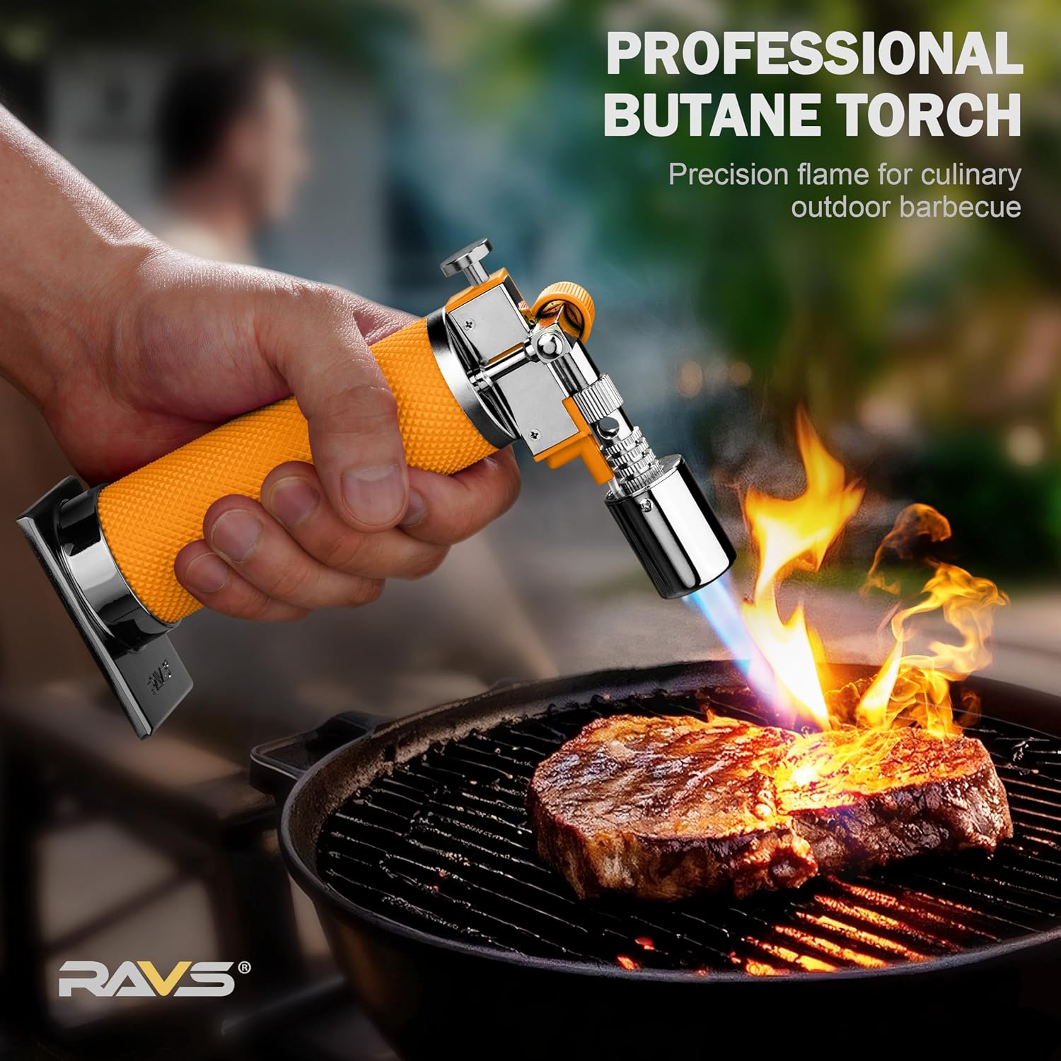 RAVS Butane Torch Lighter, Premium Metal Kitchen Torch with Adjustable Flame & Safety Buckle, Refillable Creme Brulee Torch for Baking, BBQ, DIY