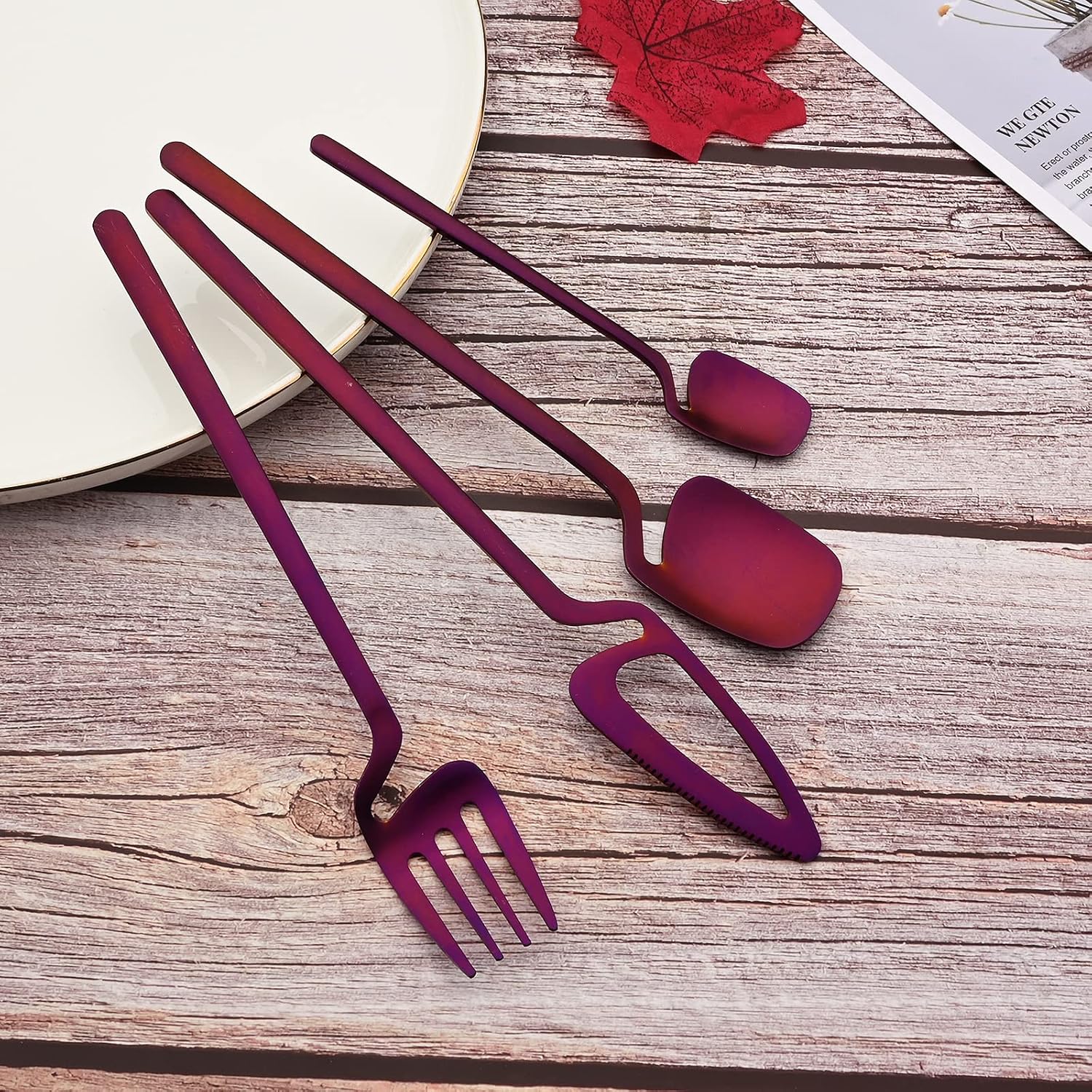 JASHII Silverware Set Satin Finish 24-Piece Stainless Steel Flatware Set Kitchen Utensil Set Service for 6 Tableware Cutlery Set Dishwasher Safe