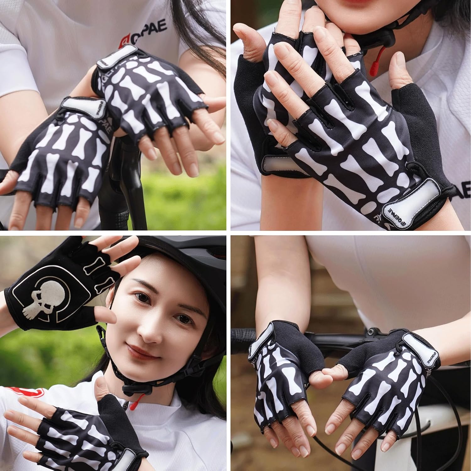 Azarxis Skeleton Gloves Adjustable Lightweight Racing Skull Sports Work Bone Gloves Anti-Slip Breathable for Men & Women Motorcycle, Cycling, Biking