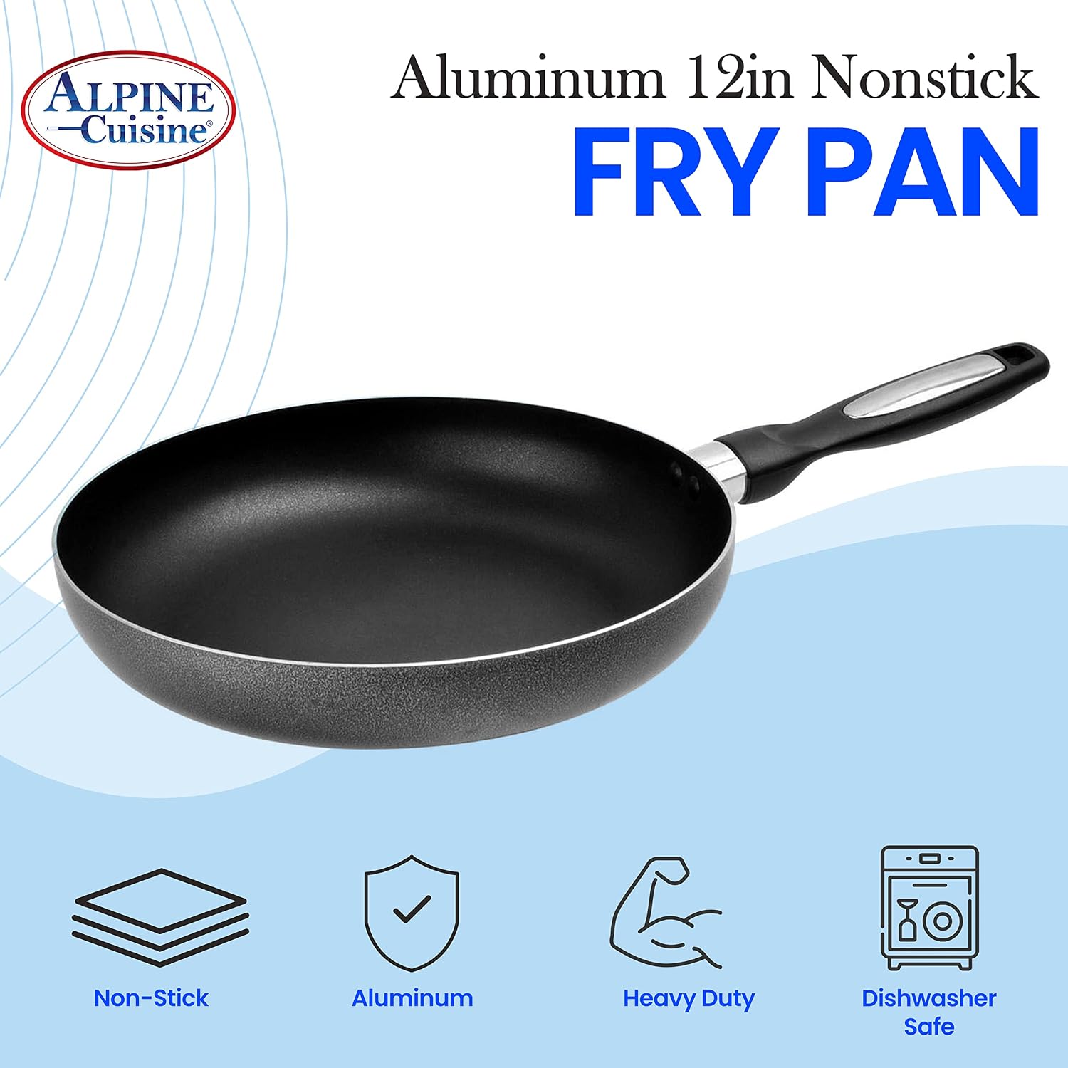 Alpine Cuisine Fry Pan 13-Inch Nonstick Coating Gray, Frying Pans Nonstick for Stove with Stay Cool & Comfortable Handle, Durable Nonstick Cookware, Ideal for Family