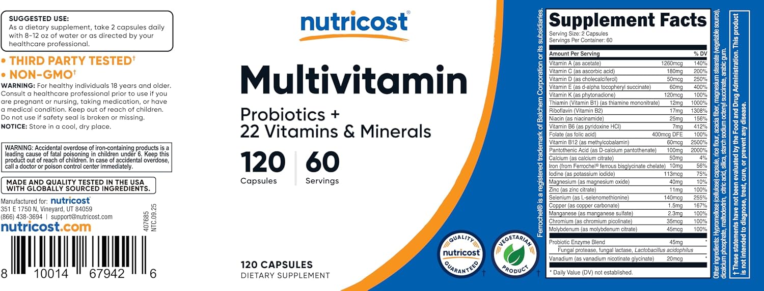 Nutricost Multivitamin with Probiotics 120 Vegetarian Capsules | Packed With Vitamins & Minerals