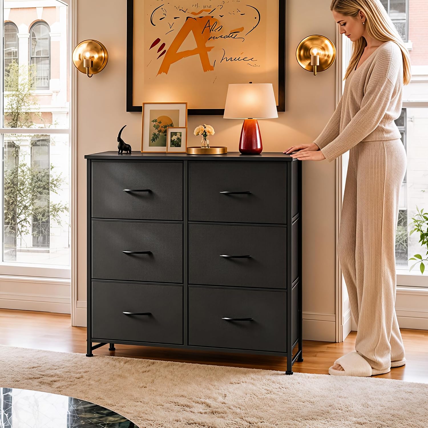 WLIVE Dresser for Bedroom with 6 Drawers, Light Grey