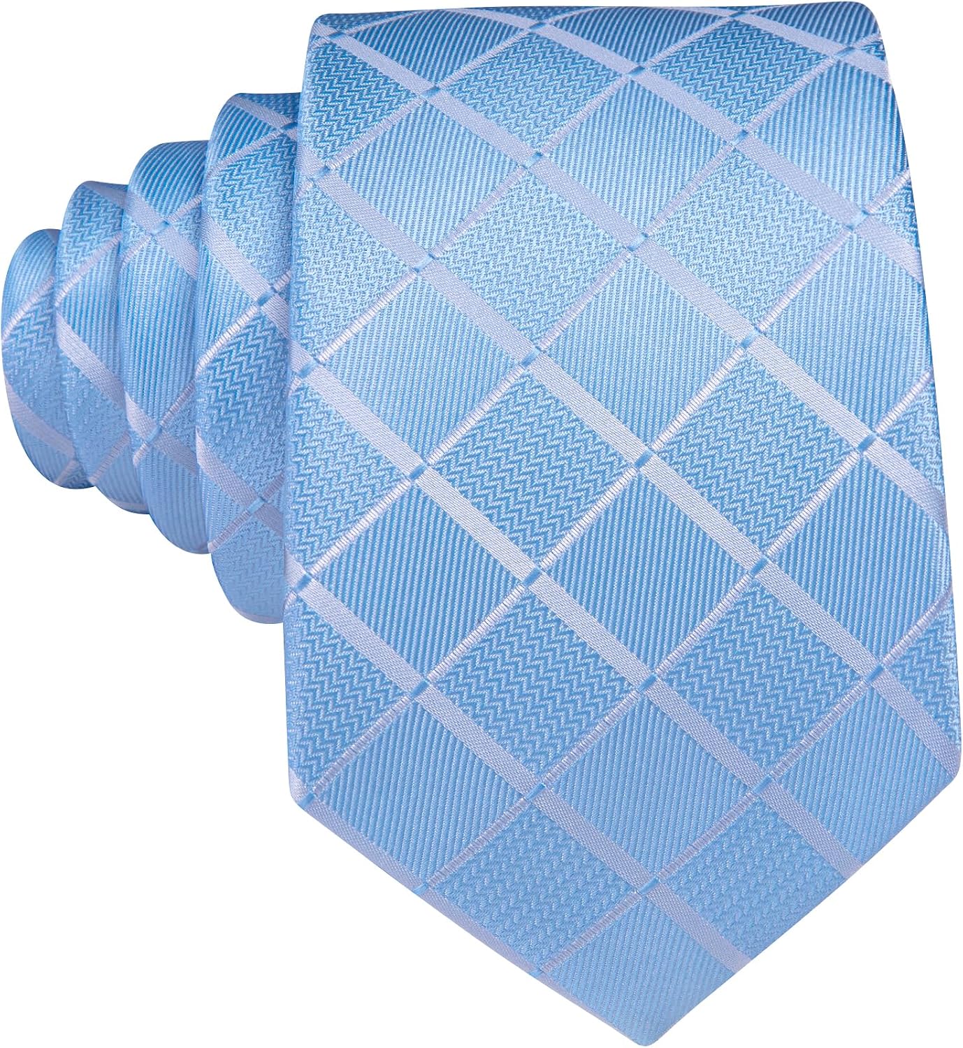 Barry.Wang Plaid Ties for Men Silk Necktie Handkerchief Cuff Links Set
