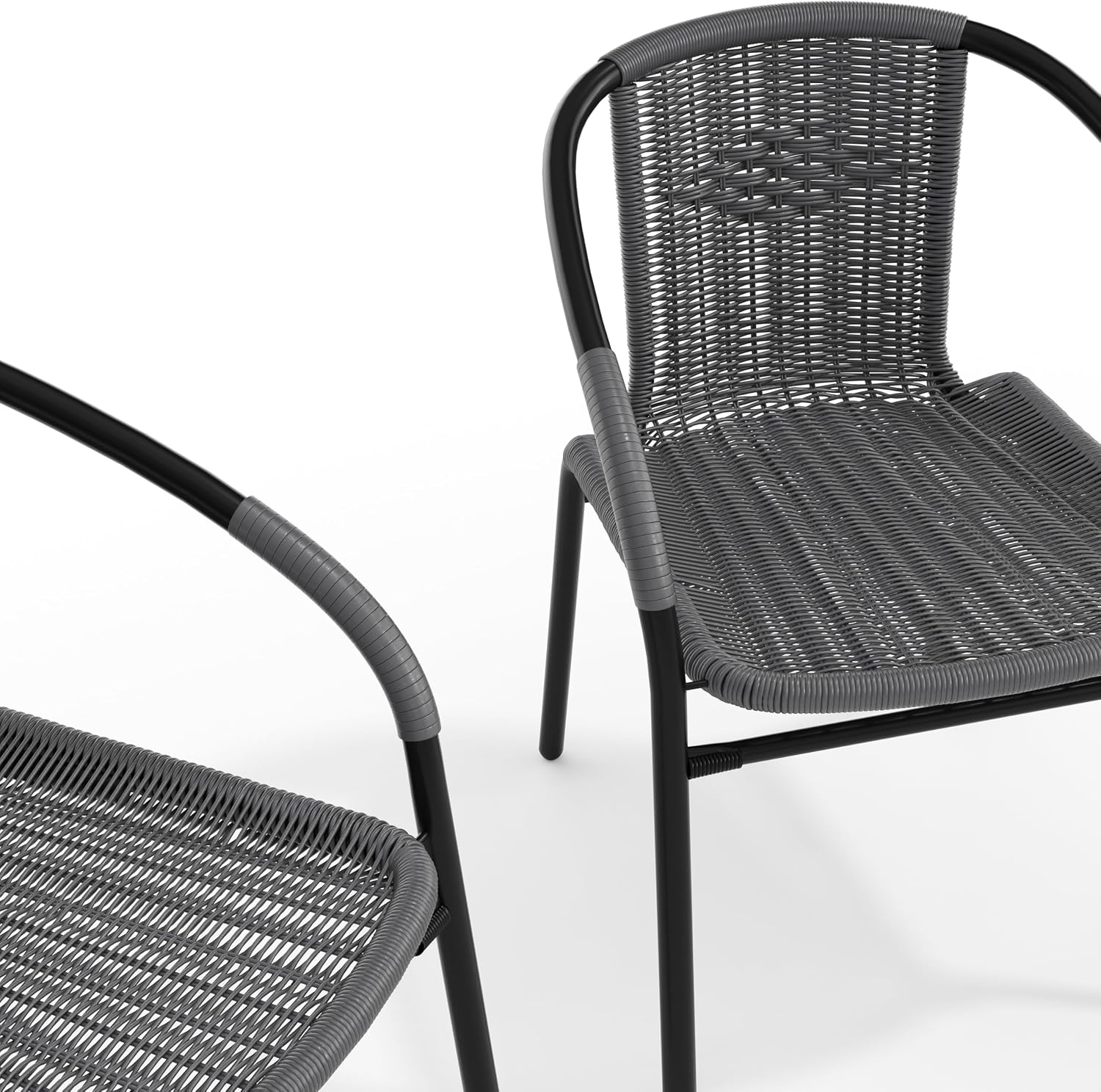Flash Furniture Lila Modern Rattan Indoor/Outdoor Stackable Dining Chairs, Stacking Rattan Bistro Chairs for Patio or Restaurant, Set of 4, Brown | Commercial Grade, Indoor/Outdoor Use