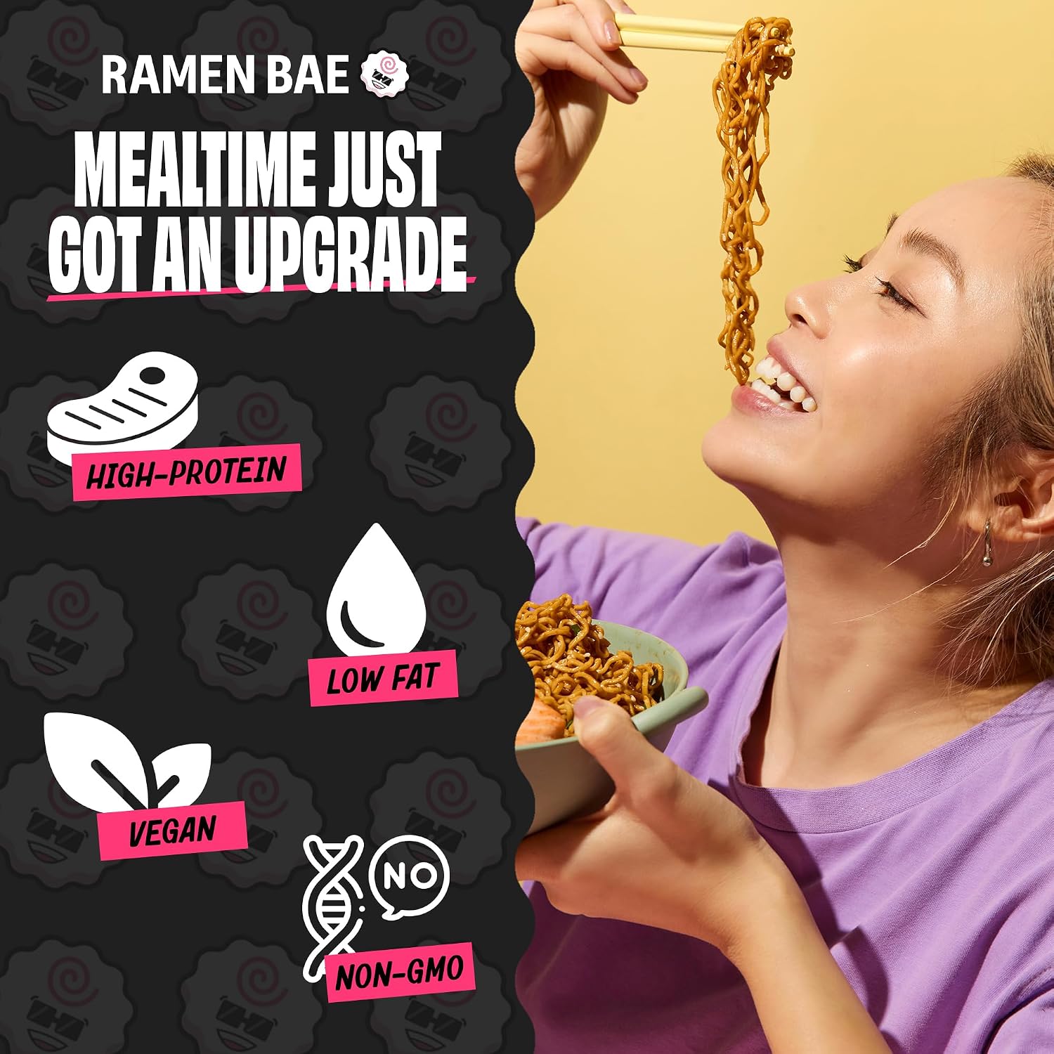 Ramen Bae Original Stir Fry Protein Noodles - 28g Protein, Garlic Soy | Air Dried Not Fried, Plant Based, Vegan Protein Noodles - Lower Carb & Fat - Savory & Bold with Hint of Spice (Pack of 6)