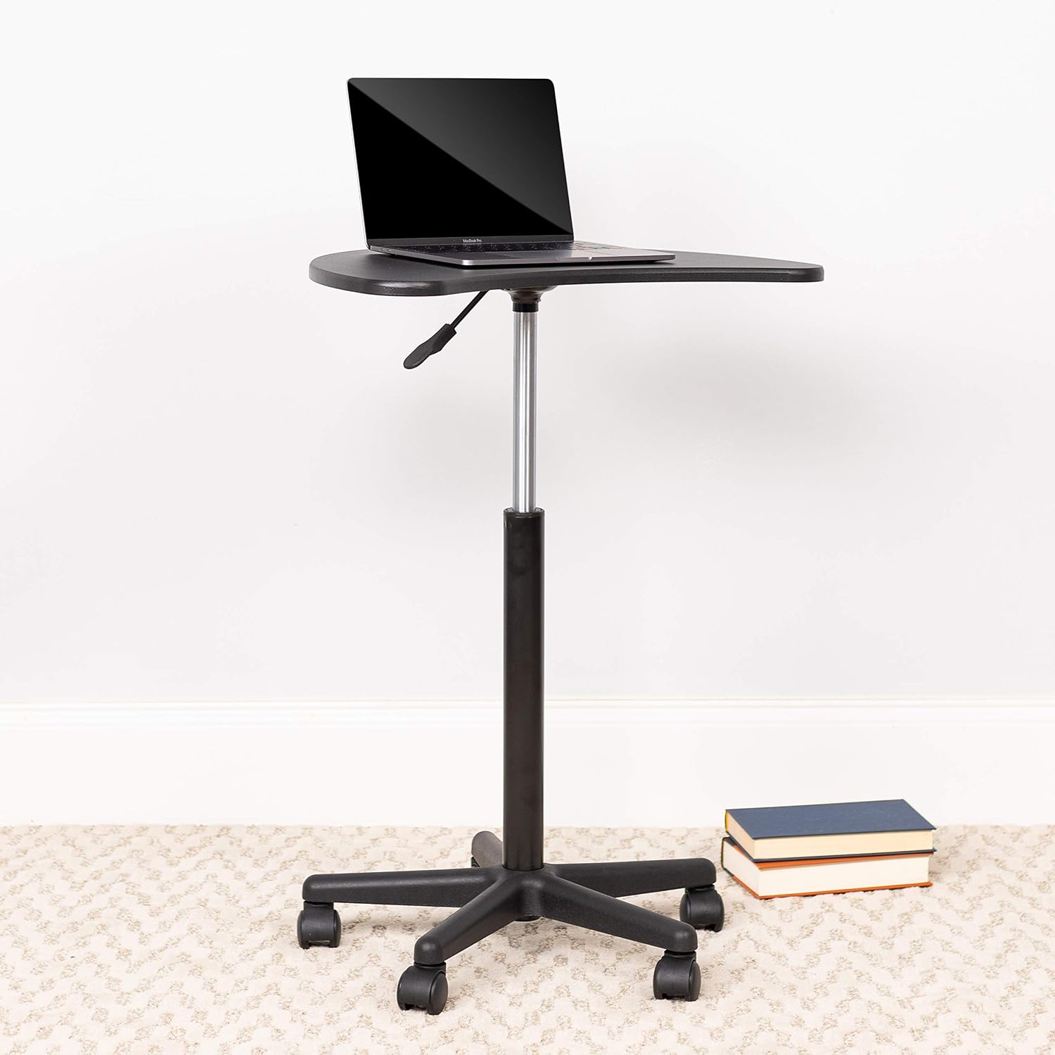 Flash Furniture Eve Sit to Stand Mobile Laptop Desk/Speaker's Lectern with Wheels, Modern Height-Adjustable Portable Standing Computer Desk, Black | Heavy Duty Nylon Base, Dual Wheel Casters
