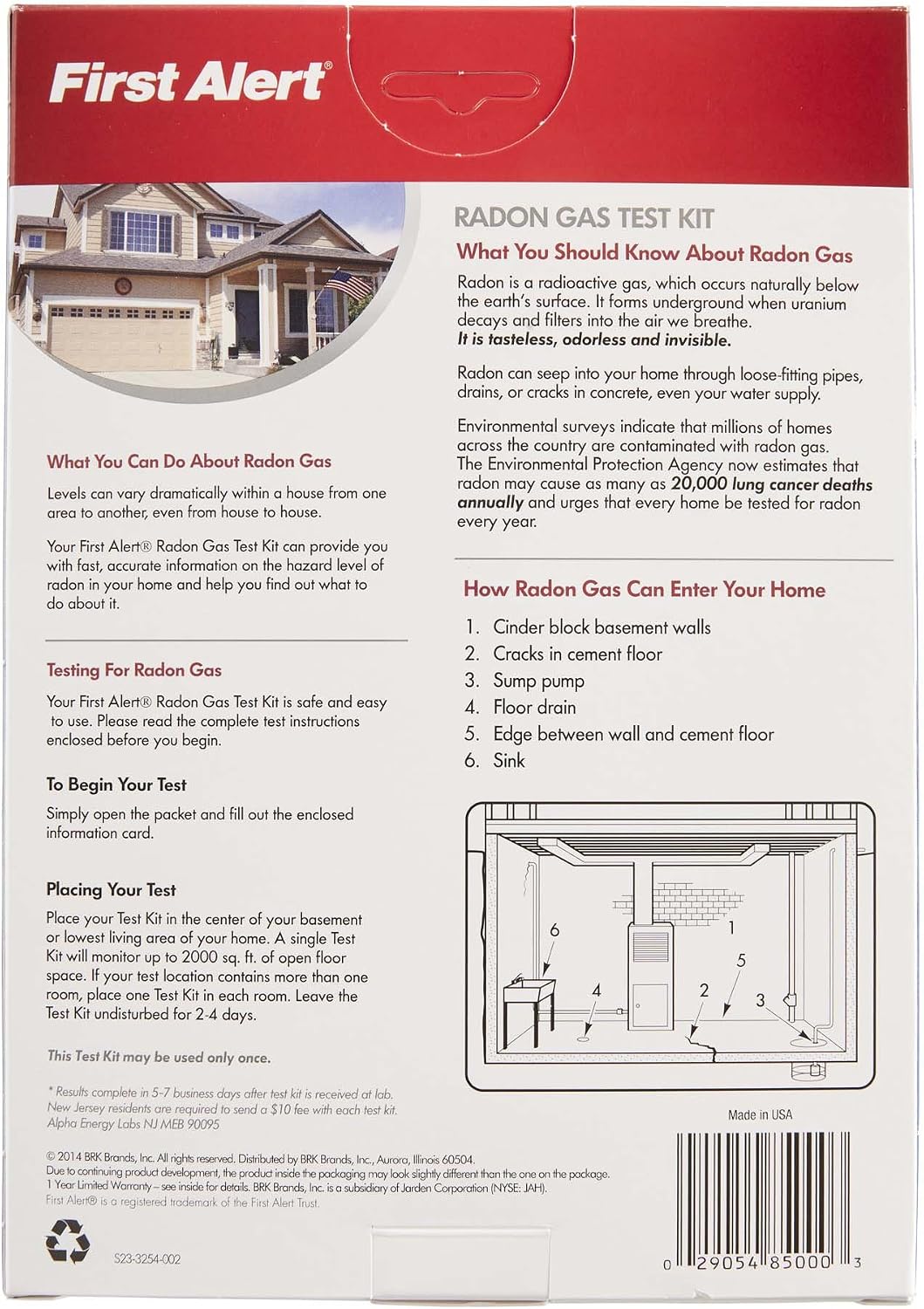 First Alert Radon Gas Test Kit, RD1