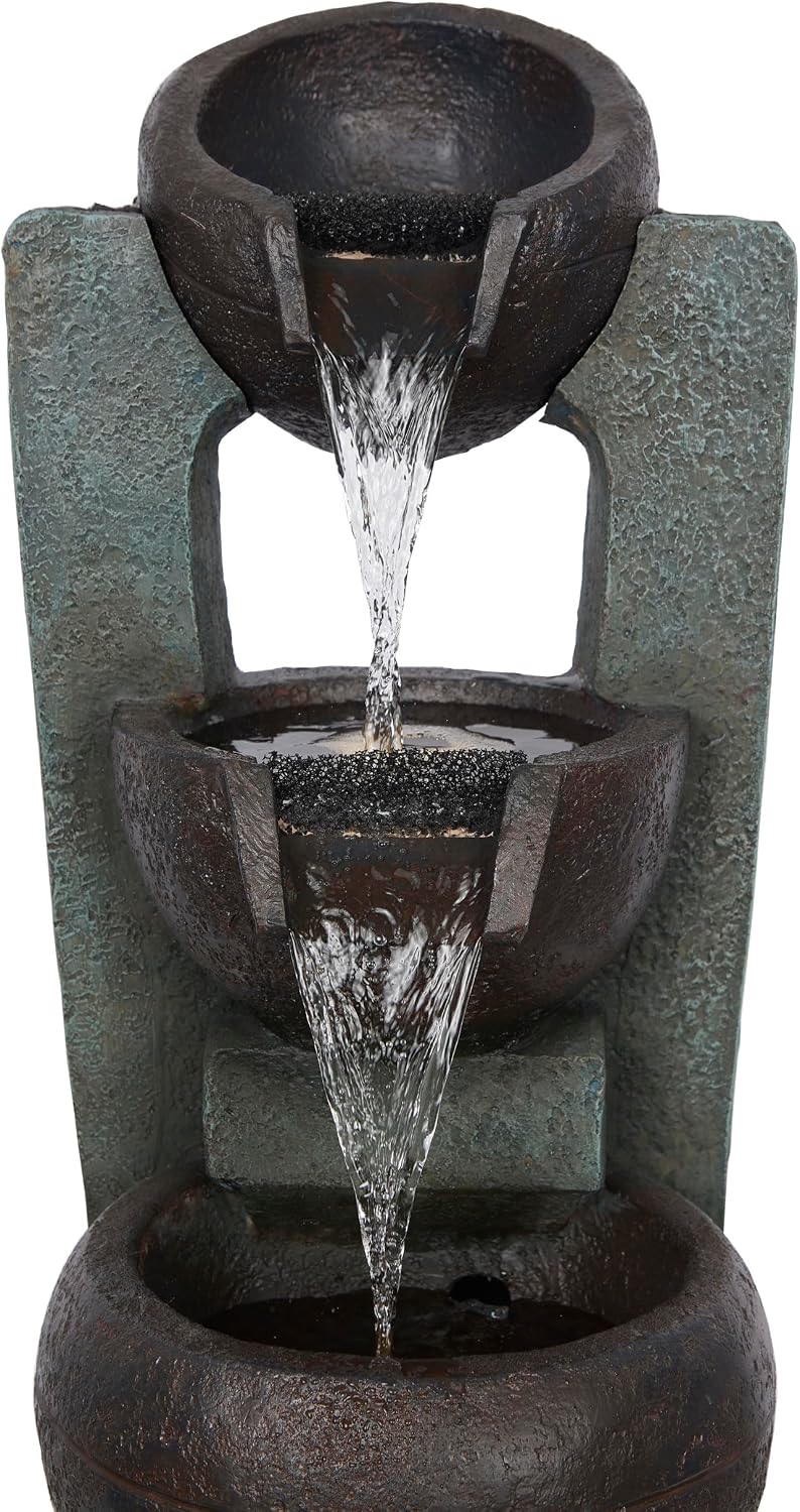 Alpine Corporation WIN326 Indoor Tabletop Light-Up Tiered Rainforest Tree Trunk Water Fountain with LED Lights, 11", Brown