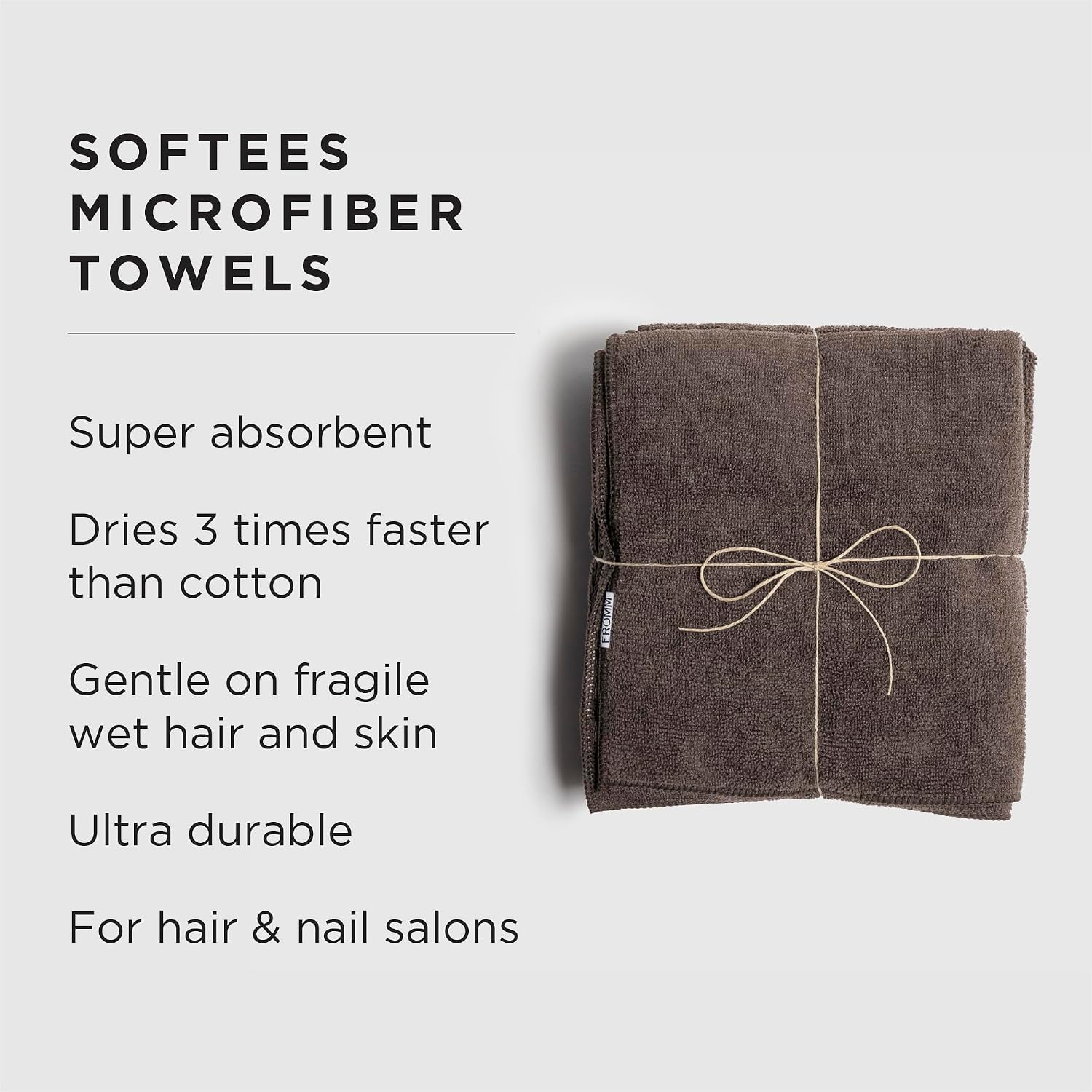 Fromm Softees Microfiber Hair Towels, Absorbent Salon Hair Towels for Hairstylists, Barbers, Spa & Gym, Fast-Drying, Ultra-Soft, Lint-Free, Multi-Purpose Towels, 16" x 29"- 10-Pack - Black