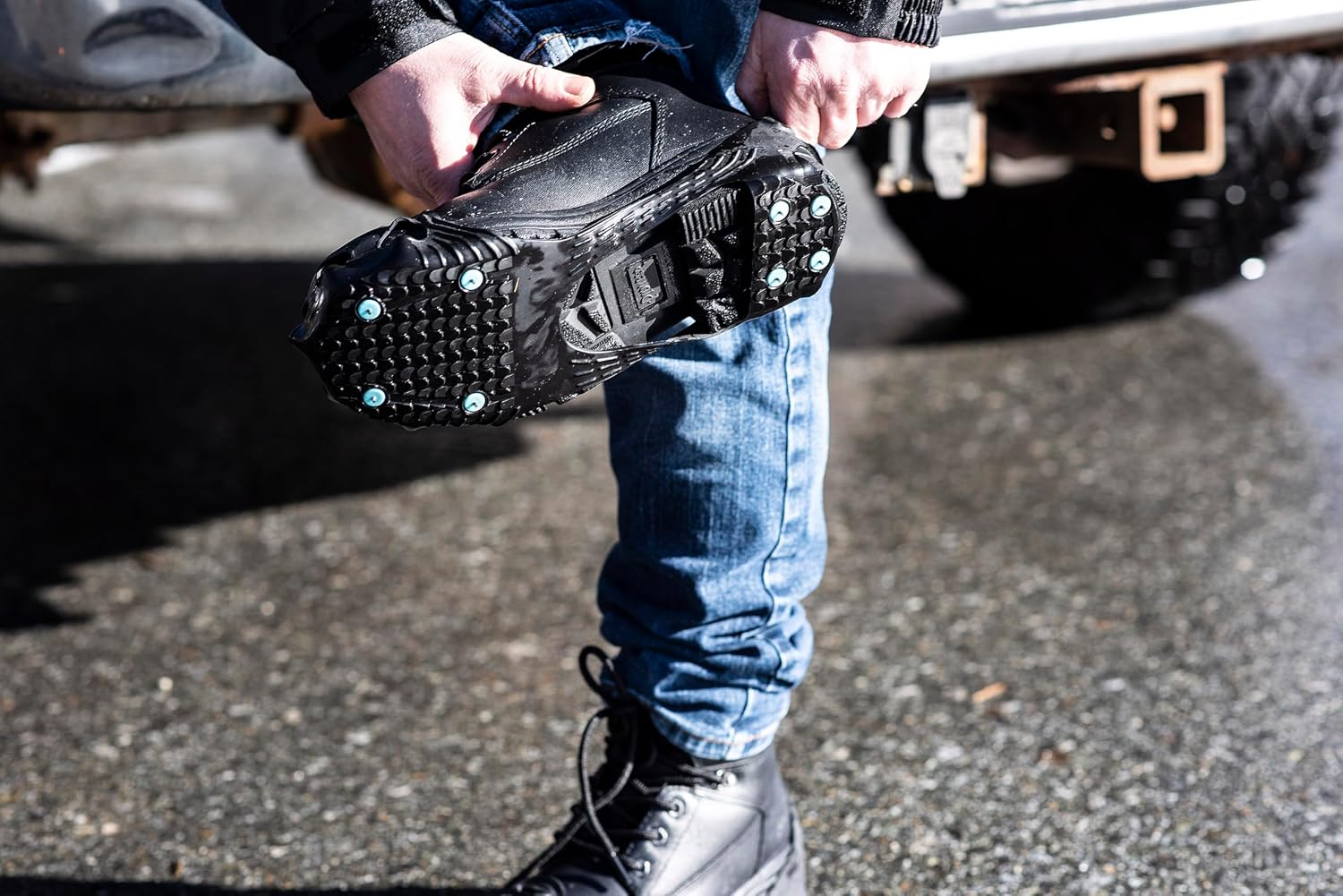 Due North All Purpose Industrial Ice Cleats for Men & Women - Traction Aids for Walking & Working on Snow/Ice - 16 Spikes
