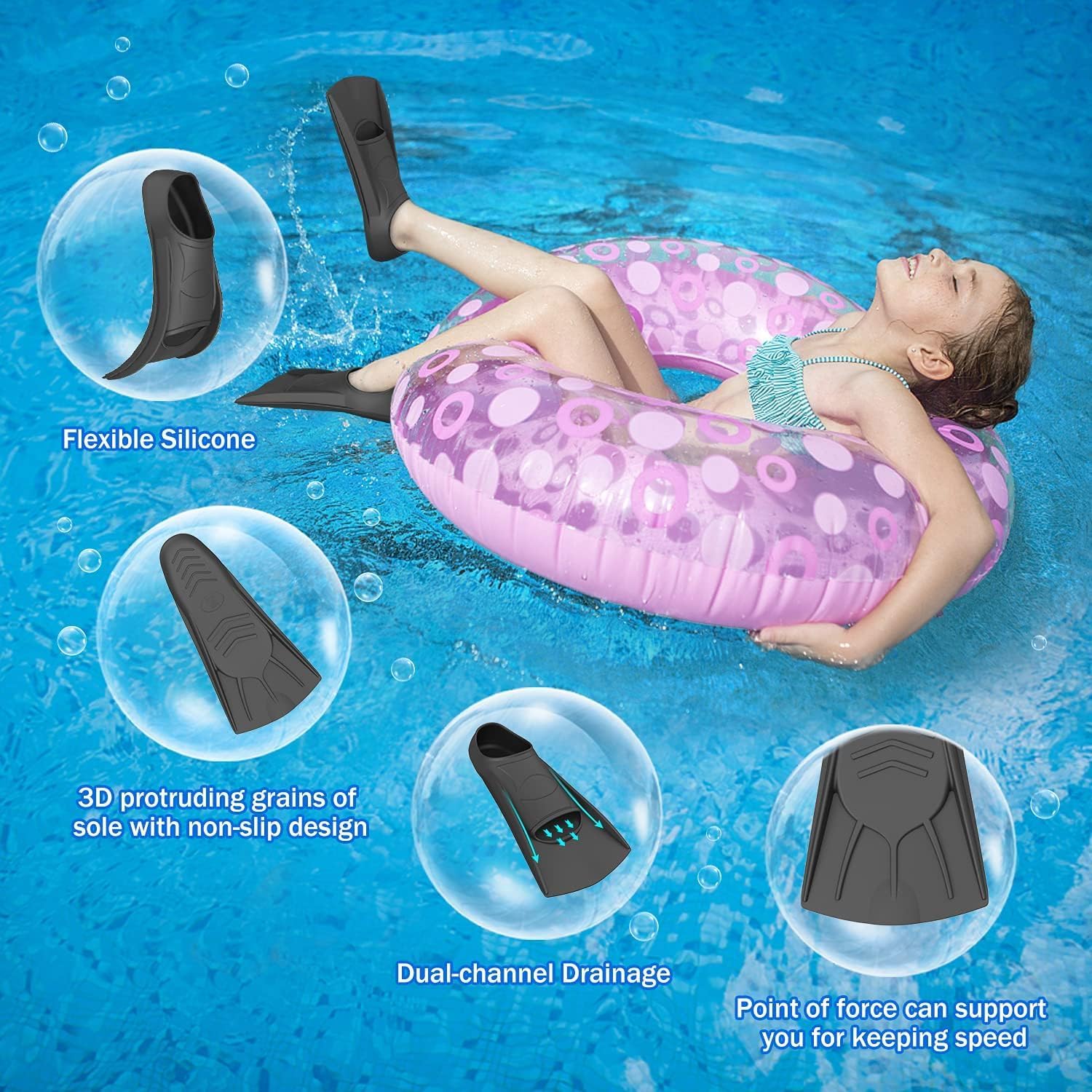 Gintenco Swim Fins, Adults & Kids Swim Training Fins for Lap Swimming