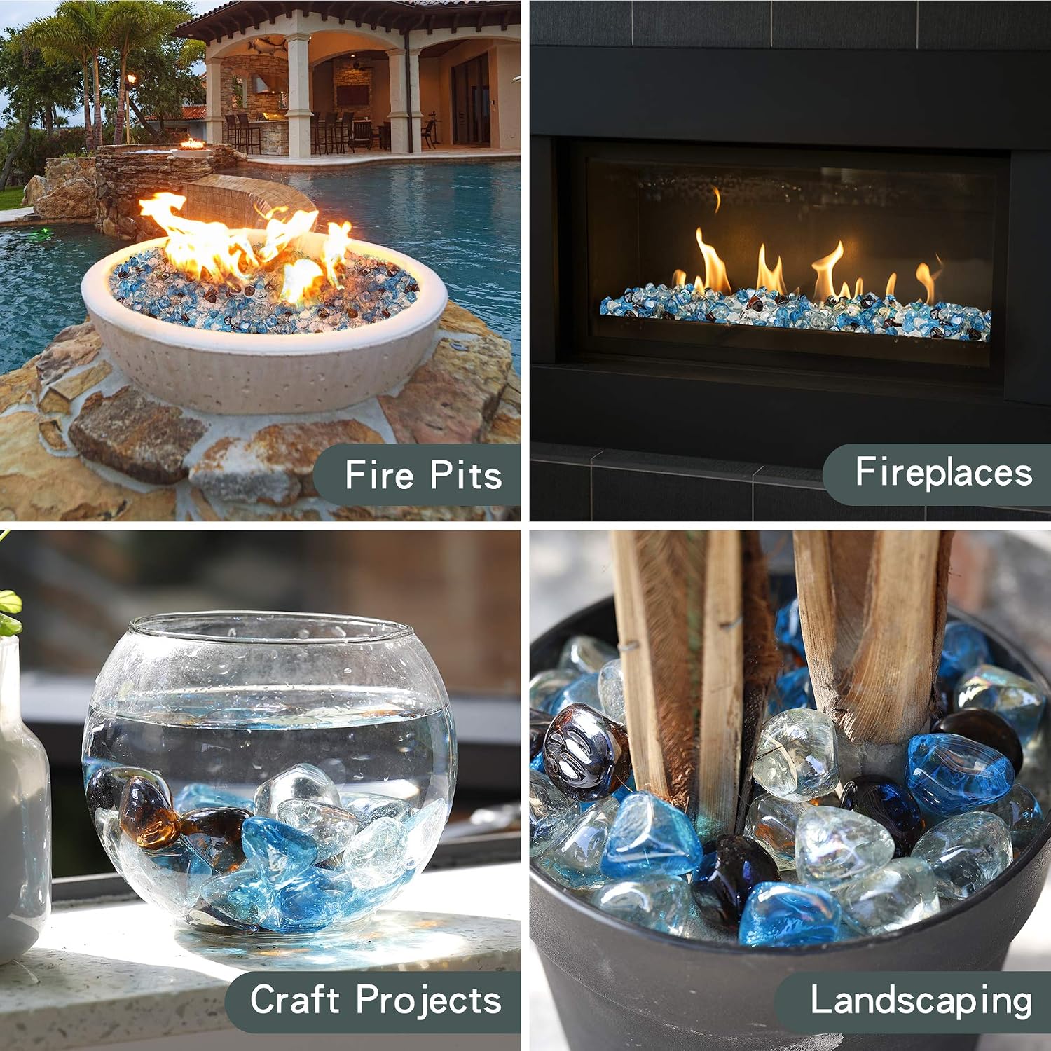 Mr. Fireglass 10 Pounds 1 Inch Diamond Fire Glass, High Luster Crystal Ice | Reflective Fire Pit Glass Rocks,10 lbs, For Propane & Natural Gas Fire Pits Table Fireplace & Lanscape