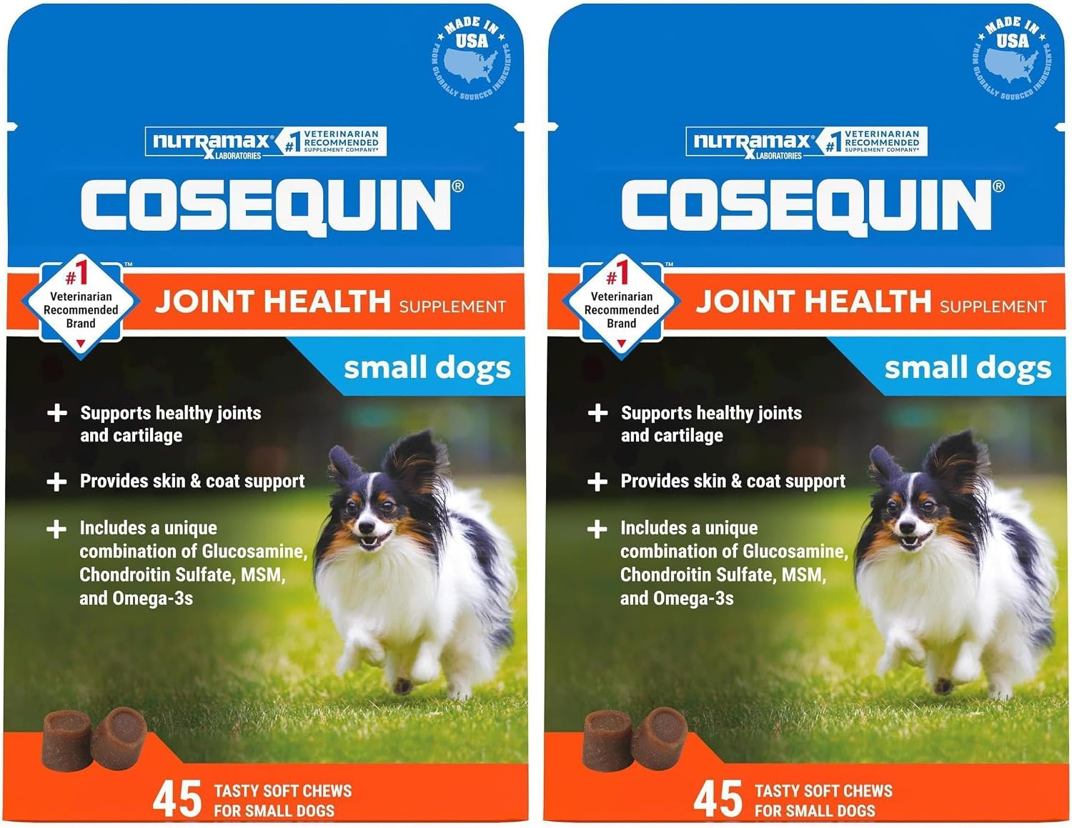 Nutramax Cosequin for Small Dogs, Soft Chews, 45 Count | Glucosamine, Chondroitin for Dogs with MSM, Omega-3s, Supports Healthy Skin and Coat, Small Dog Soft Chews, All Ages