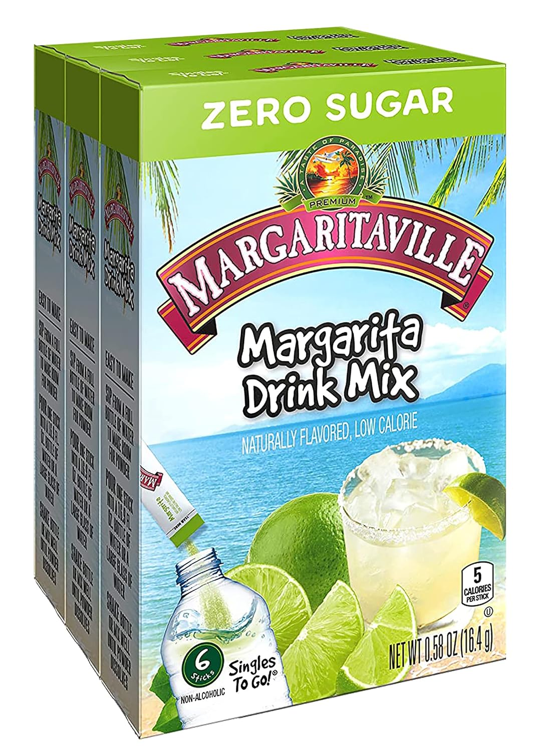 Margaritaville singles to go water drink mix - pina colada flavored, non-alcoholic powder sticks (6 boxes with 6 packets each - 36 total servings), 0.70 ounce (pack of 6)