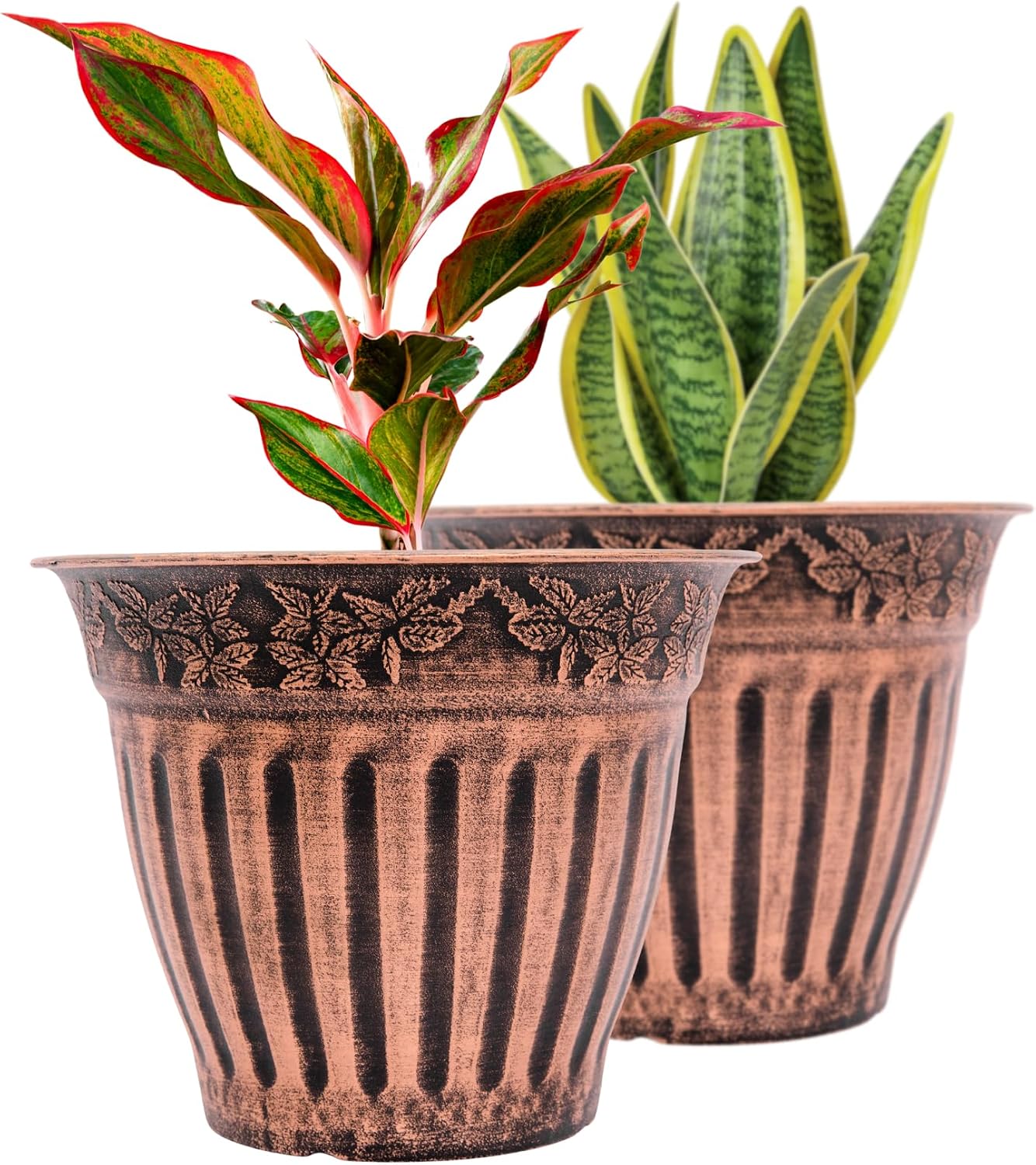 Doric Order Inspired Set of 2 Fancy Plastic Planters 10X8 in Nursery Flowerpot for Indoor Outdoor Garden Patio Office Home Decor Long Lasting
