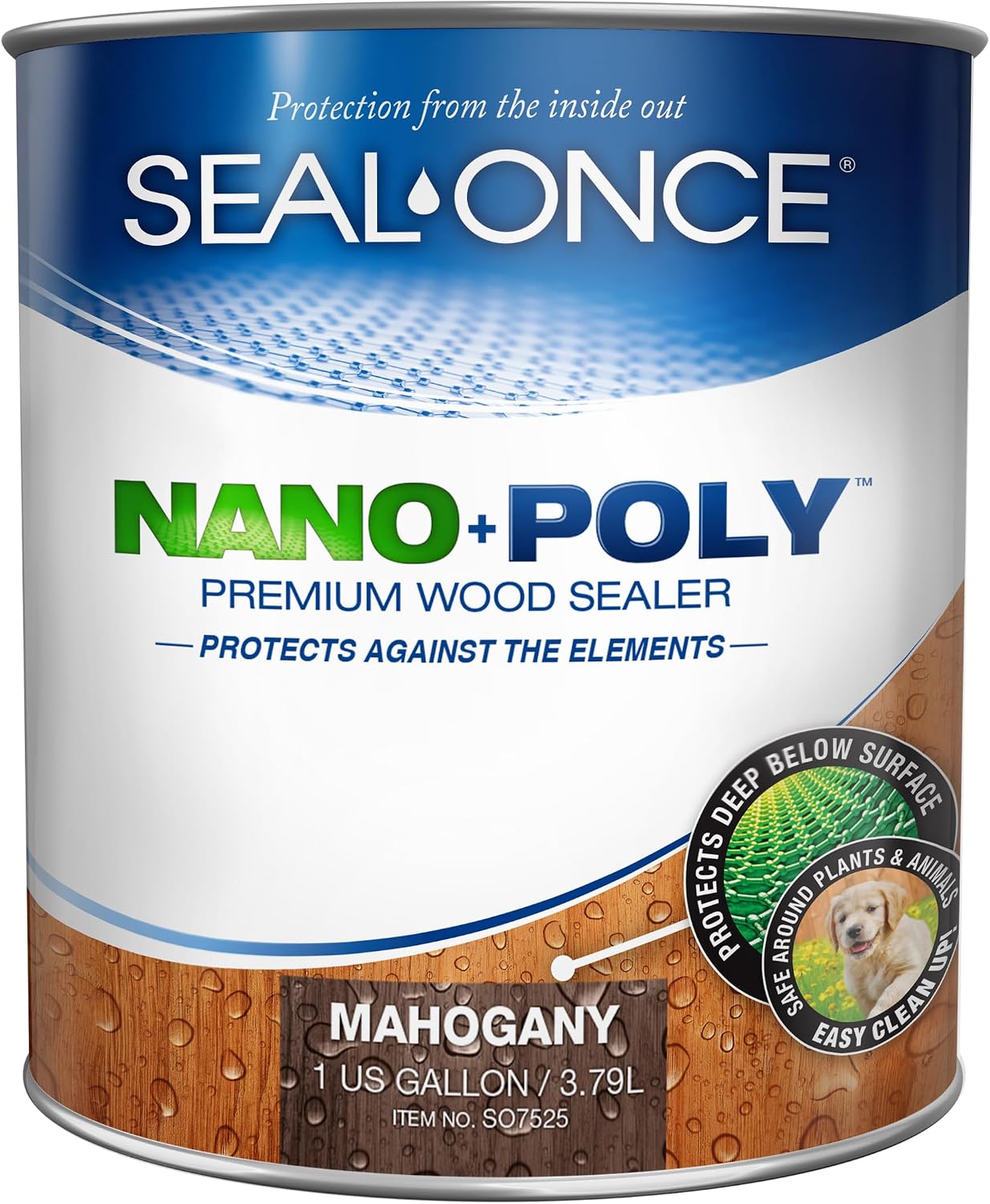 Seal-Once Nano+Poly Wood Sealer and Waterproofer, Clear, 1 Gallon | With Polyurethane, Water-based, Low-VOC, Waterproofer & Stain, For Decks, Fences & Log Homes