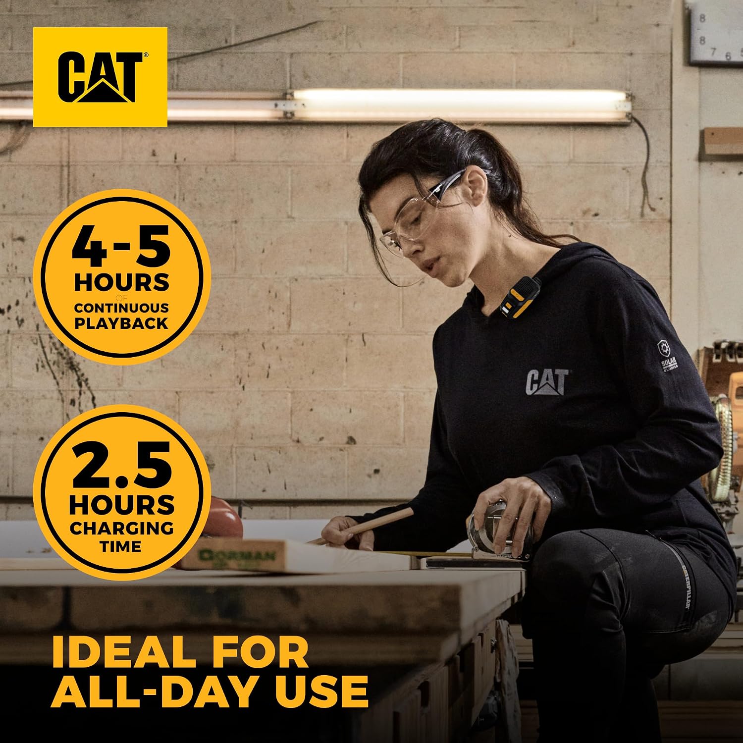 CAT Wearable Bluetooth Speaker | Clip-On Speaker with Built-in Mic for Jobsite, Construction, Outdoor | Water-Resistant | Hands-Free Calls & Music