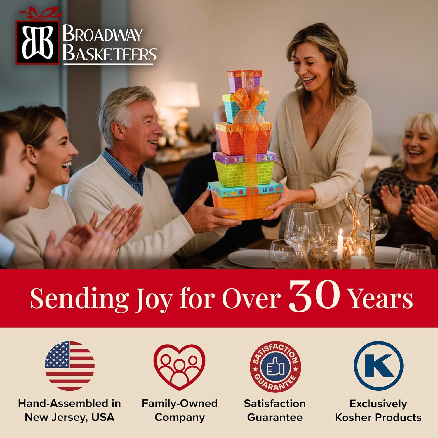 Broadway Basketeers Fun Filled Birthday Gift Basket, Savory Snacks & Sweet | Happy birthday snack boxes with cookies, popcorn, and candy for women, mom, sister, and coworkers.