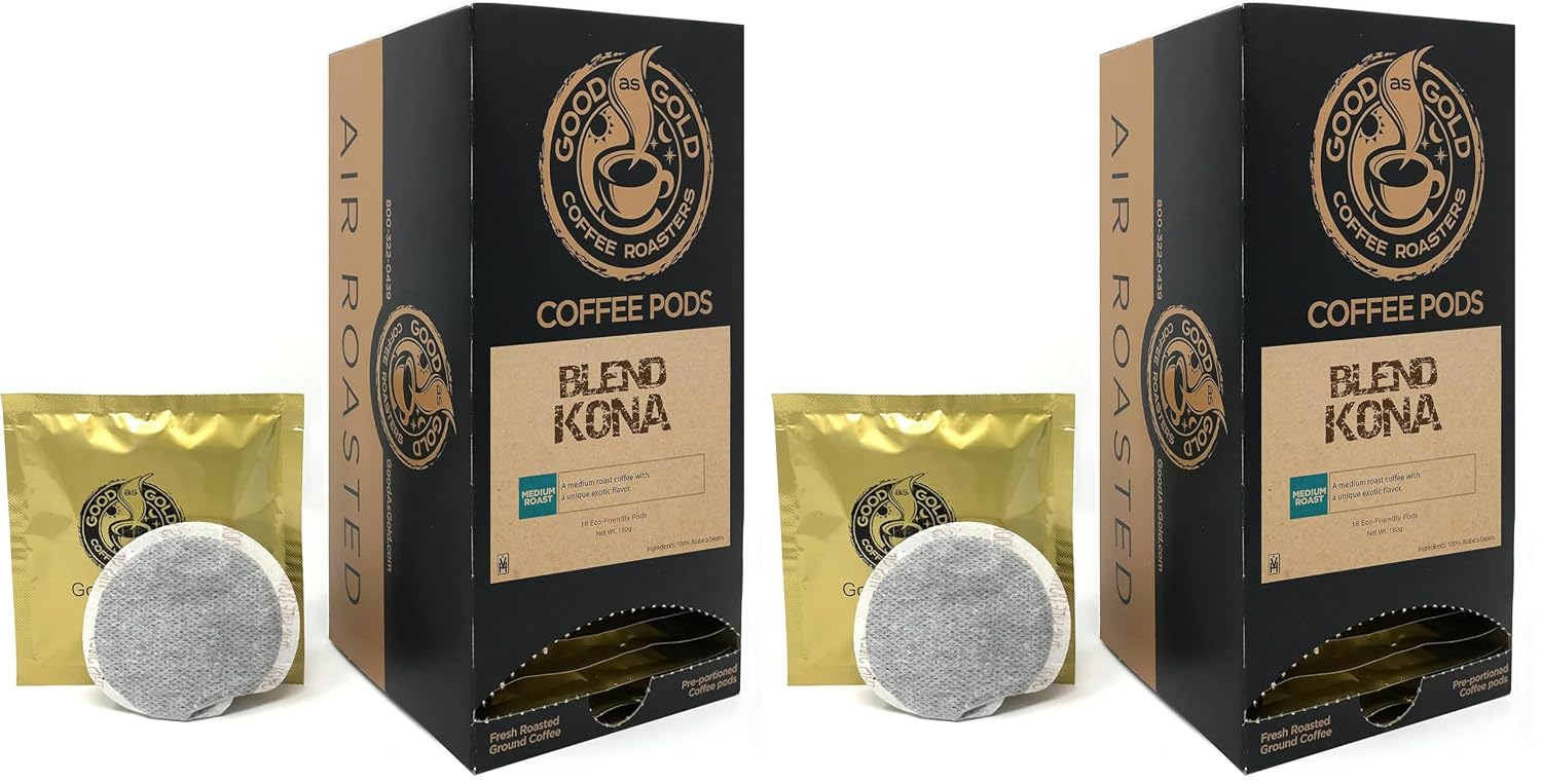KONA BLEND COFFEE PODS - Good As Gold Coffee - (1 Box / 18 Coffee Pods)