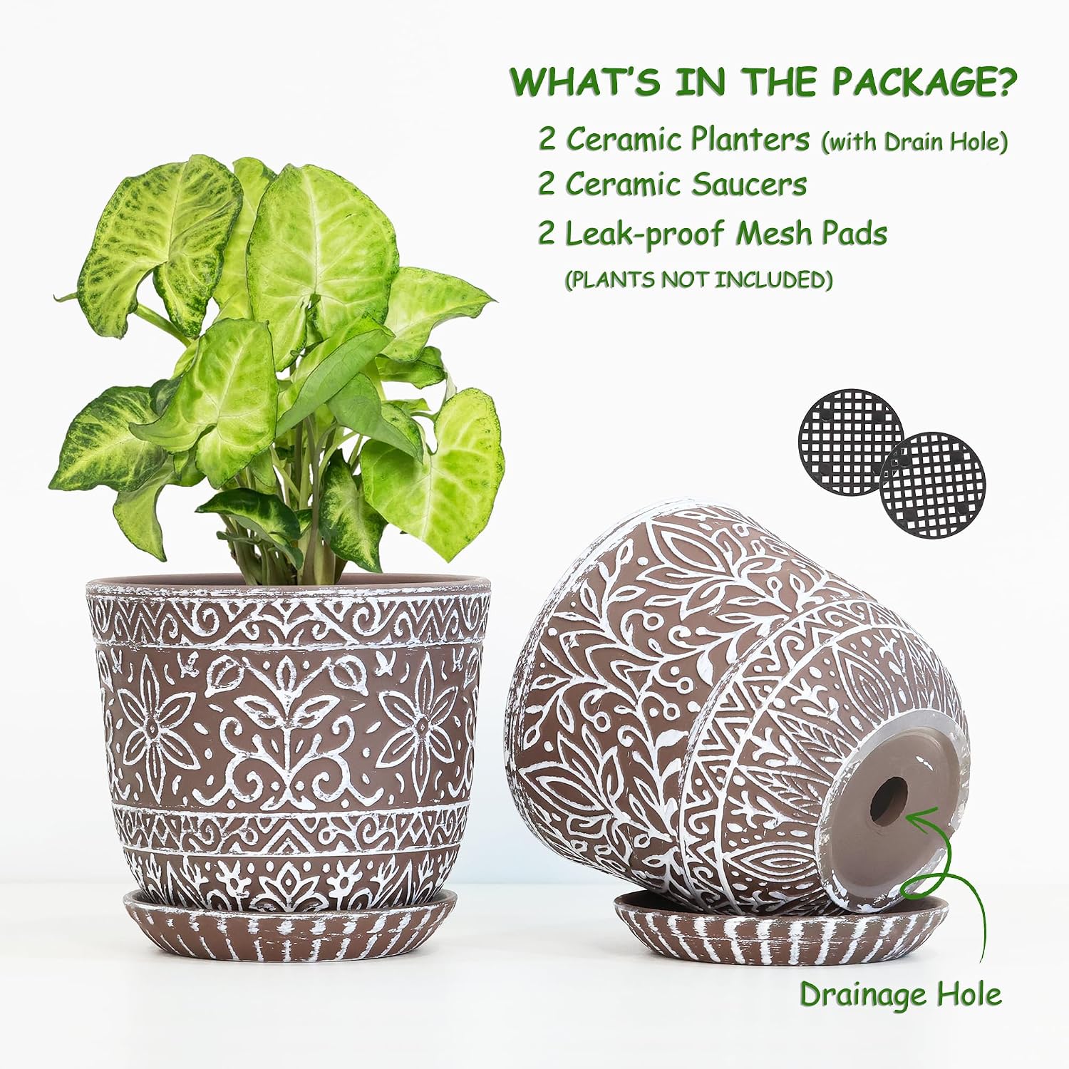 Gepege Ceramic Plant Pots, 6 Inch Indoor Planters with Drainage & Saucers