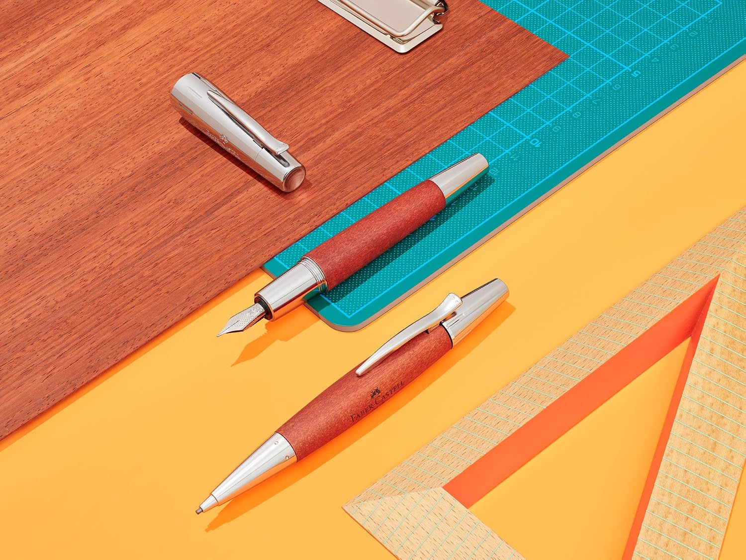 Faber-Castell e-motion Fountain Pen, Wood and Chrome Brown - Fine