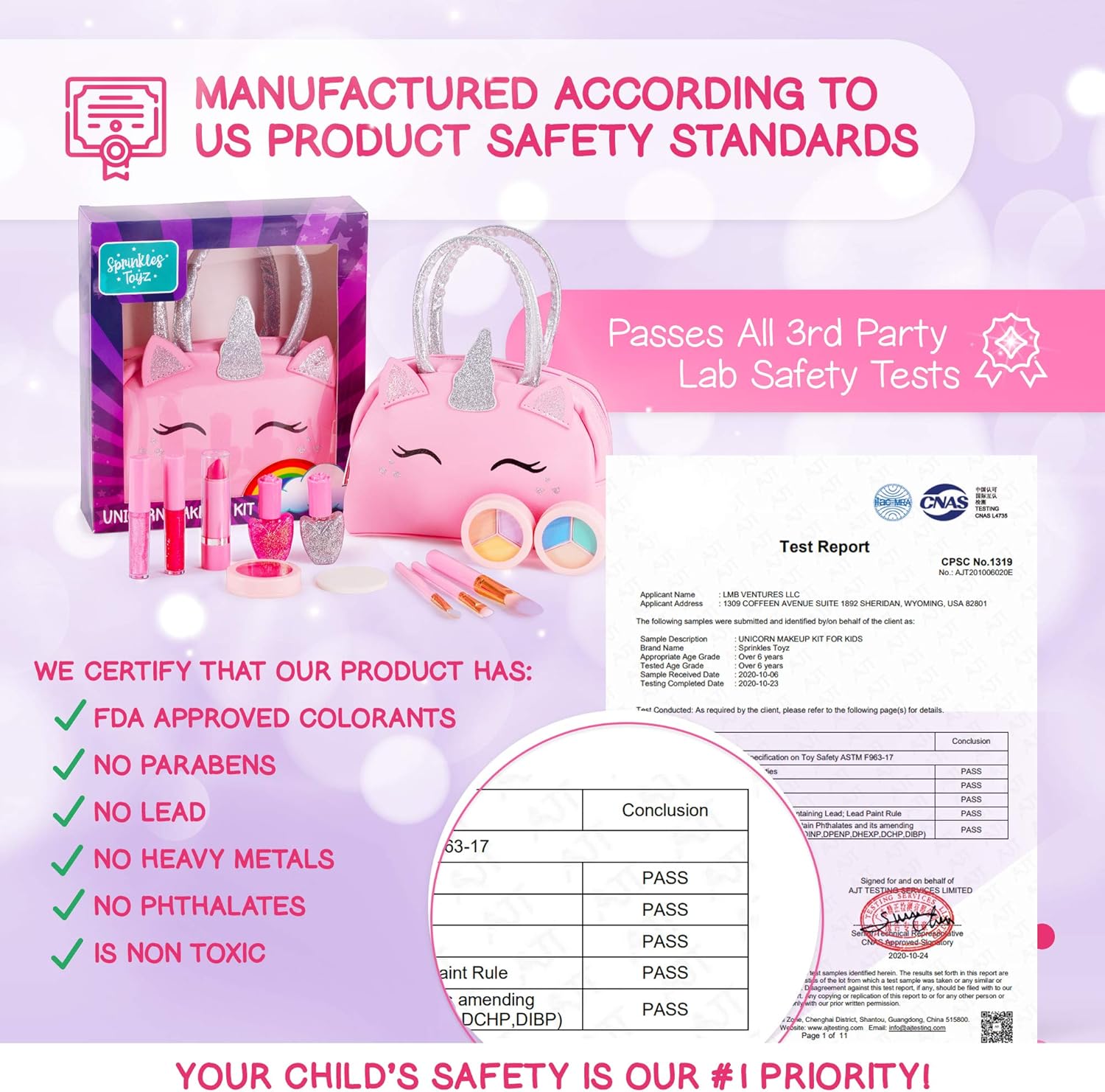 Kids Real Makeup Kit with Unicorn Purse Non Toxic Washable Make Up Set