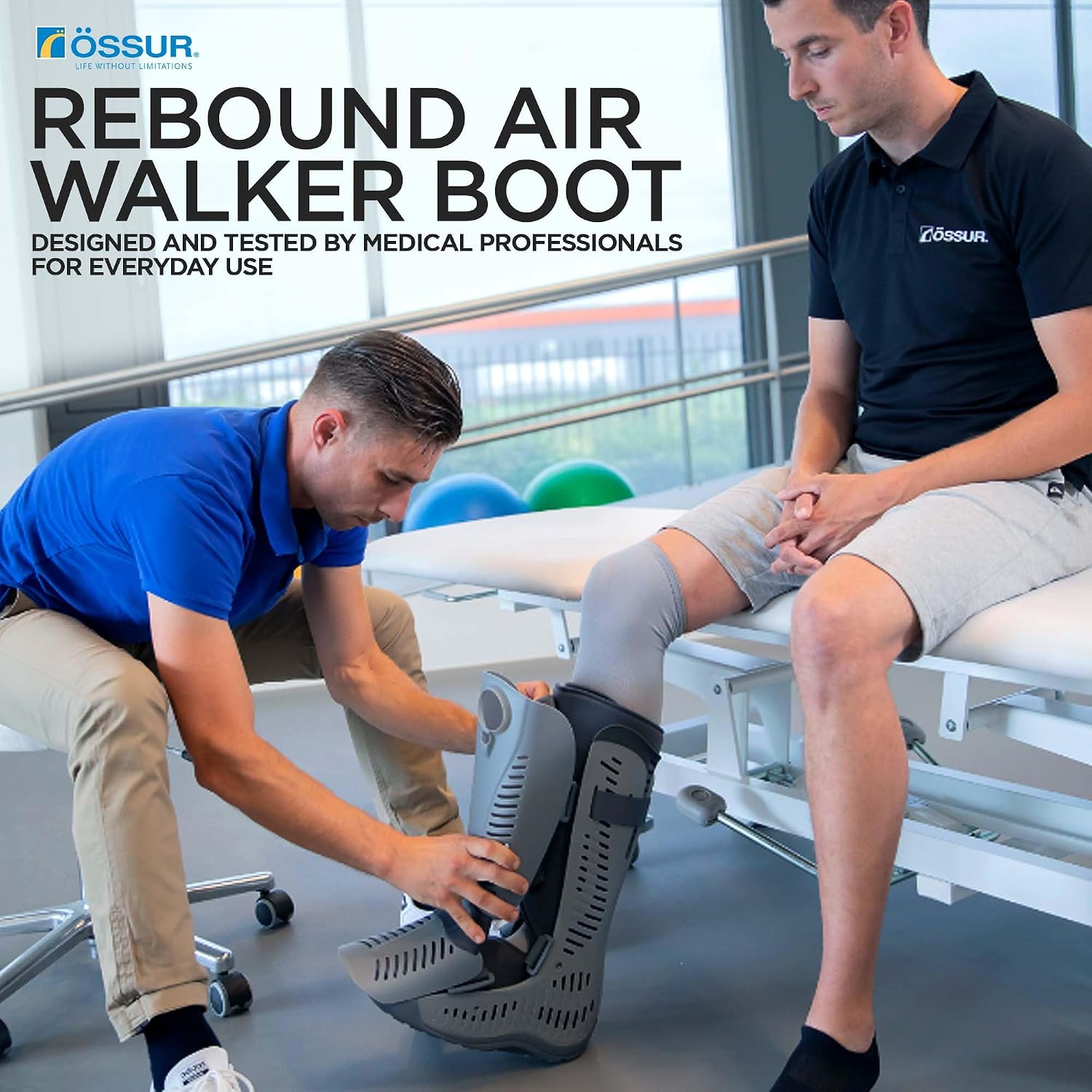 Ossur Rebound Air Walker Boot with Compression Adjustable Comfortable Straps & Air Pump Rocker Bottom | For Ankle Sprains, Stable Fractures, Tendon Sprains & Post-Operative Rehab | (Low Top, Small)