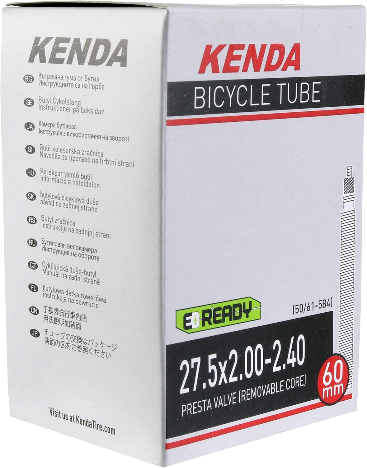 Kenda 12275011 Removable Valve Core Presta Tube, 60mm x 27.5" x 2.00-2.40