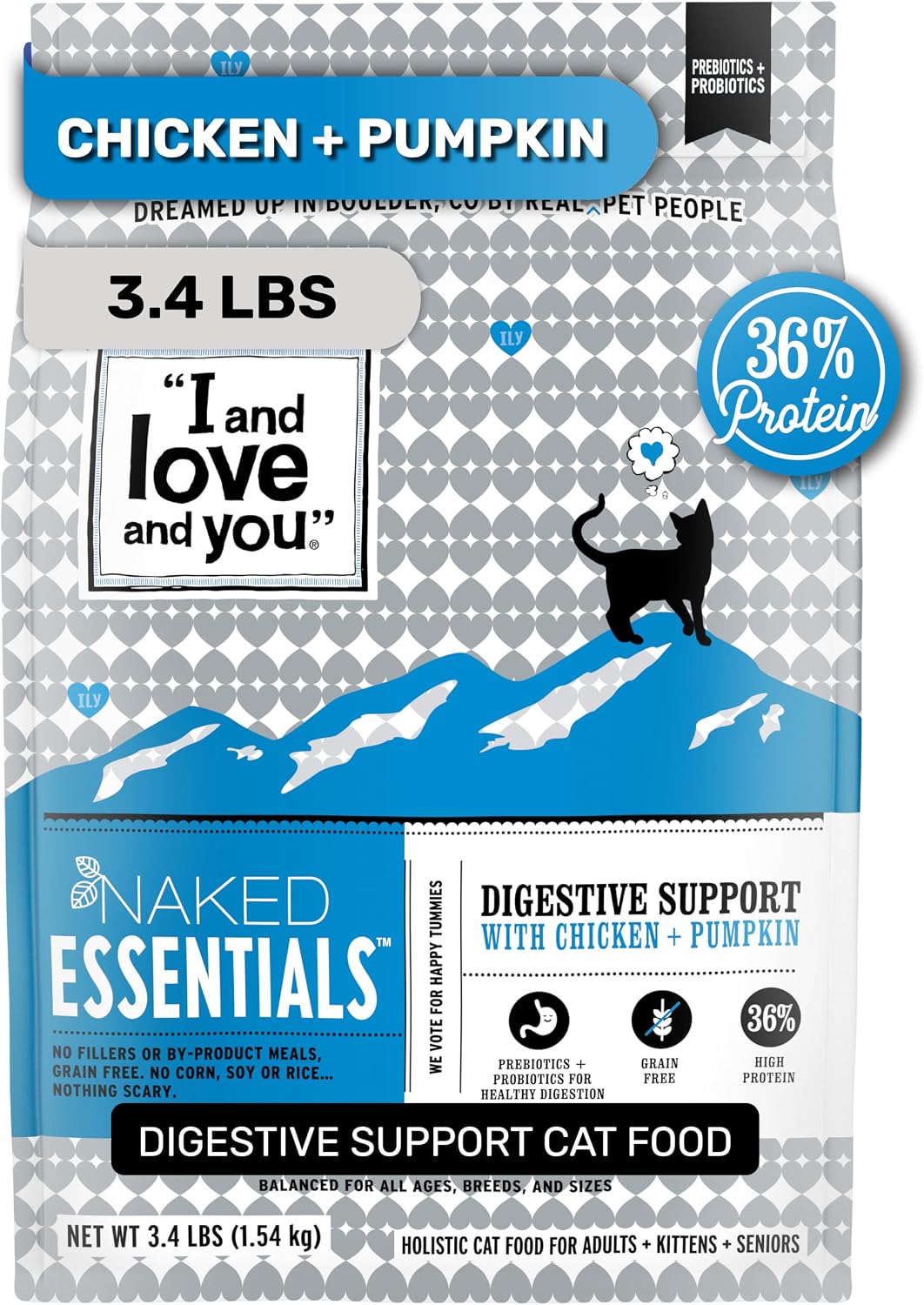 I and love and you Naked Essentials Dry Cat Food - Salmon + Trout - Grain Free, Real Meat, No Fillers, Prebiotics + Probiotics, 3.4lb Bag