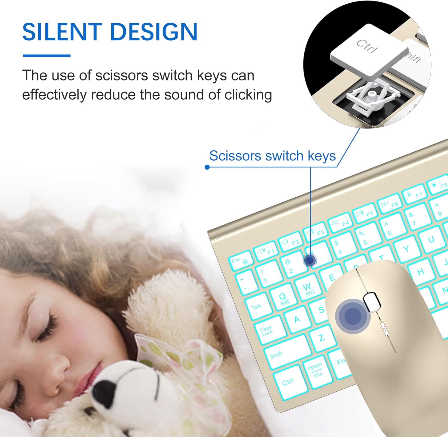 Wireless Keyboard and Mouse Ultra Slim Combo, TopMate - White | 2.4G Silent Compact 2400DPI Mouse and Scissor Switch Keyboard Set with Cover, Batteries Included, for PC/Laptop/Windows/Mac
