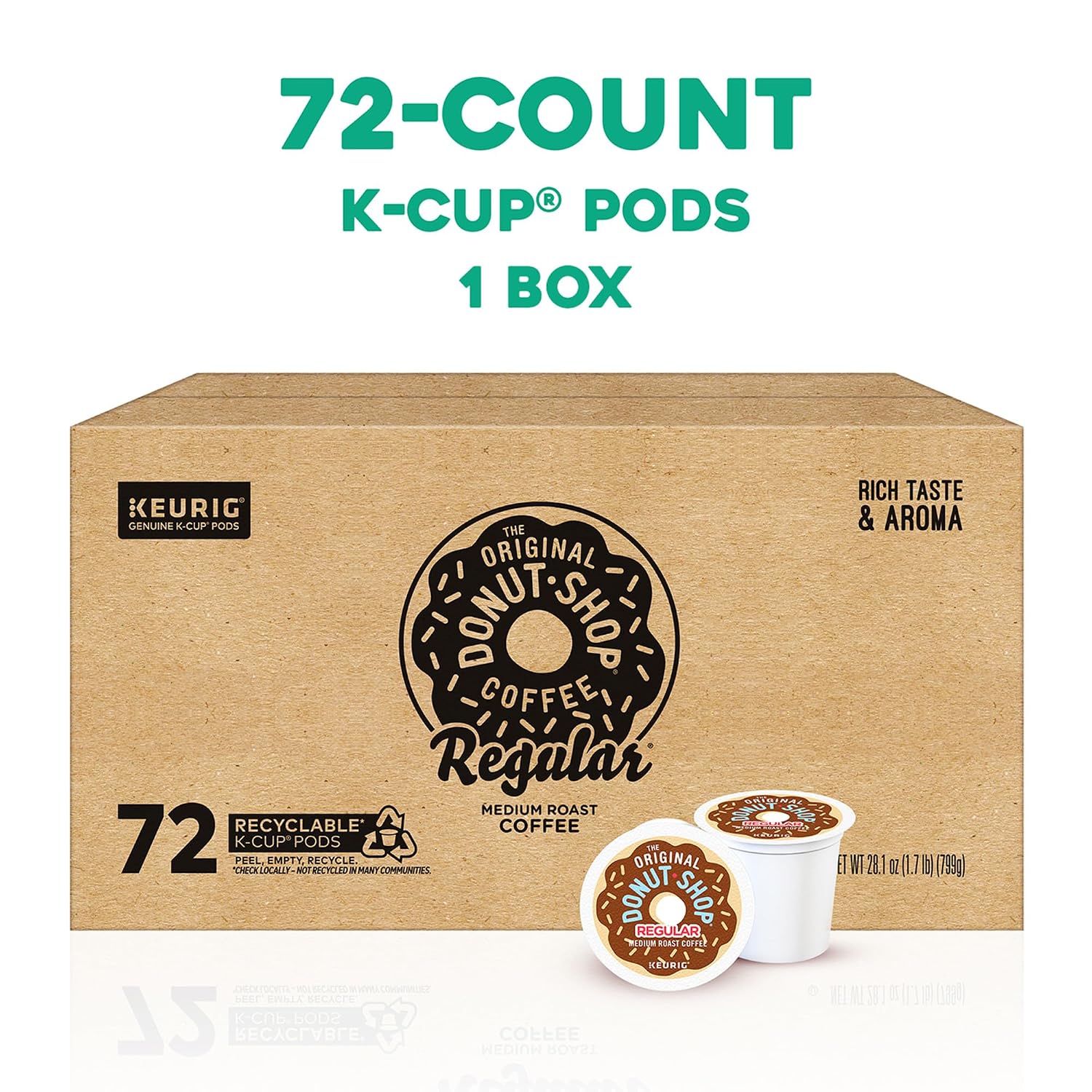 The Original Donut Shop Regular, Single-Serve Keurig K-Cup Pods, Medium Roast Coffee Pods, 96 Count