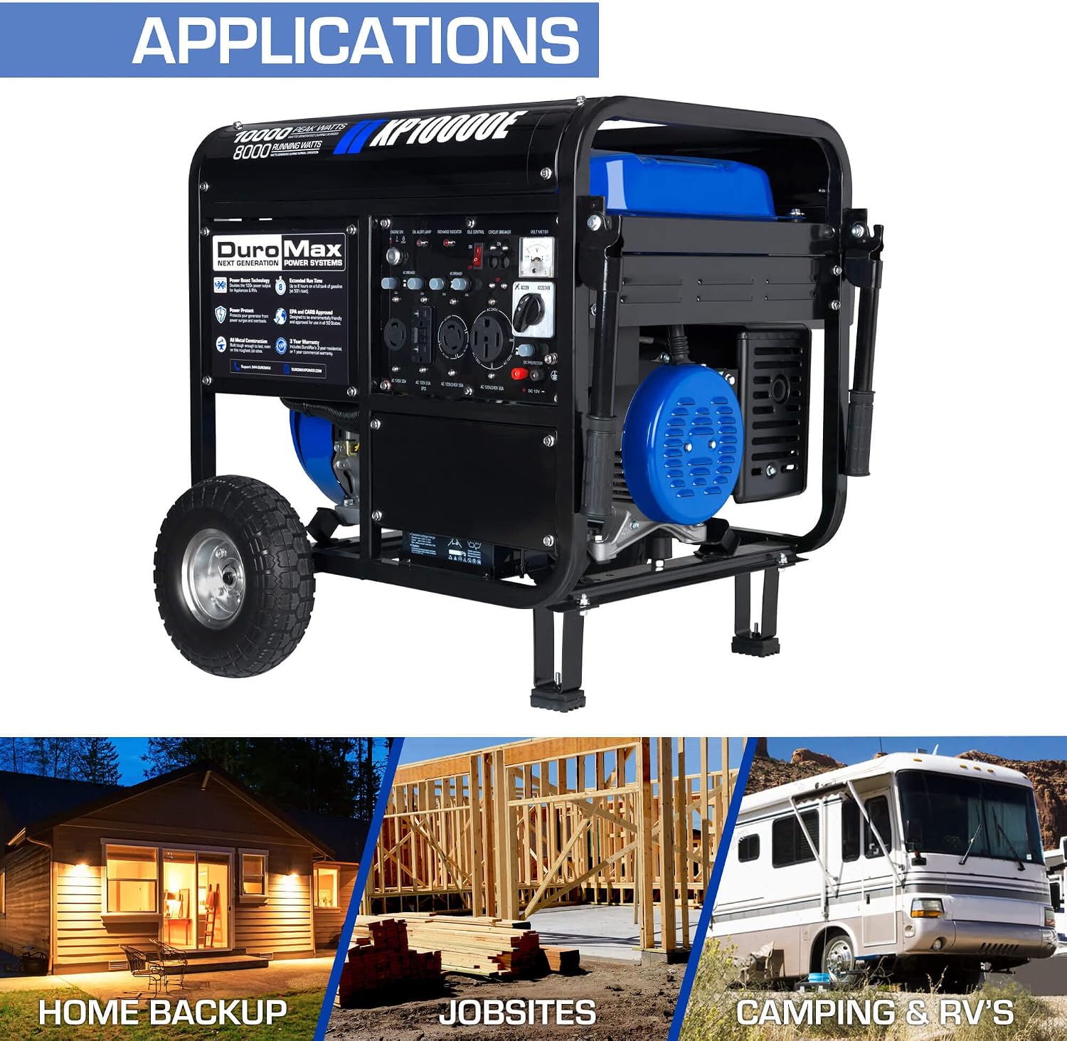 DuroMax XP12000EH 12,000-Watt Dual Fuel Portable Generator – Gas & Propane, Electric Start, Whole Home Backup Power, Transfer Switch Ready, RV & Emergency Ready