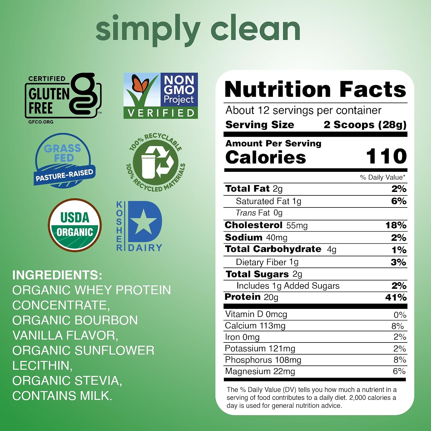 Simply tera's Organic Whey Protein Powder, Bourbon Vanilla, Organic - 12 Oz | Whey Protein Powder, Grass Fed Vanilla