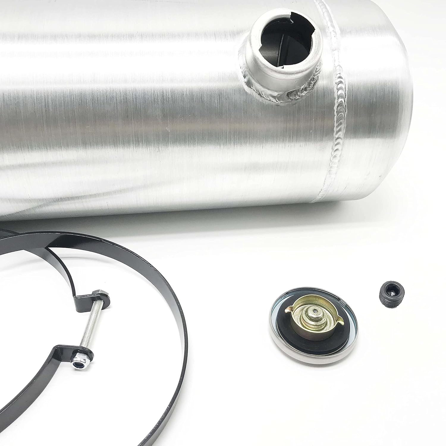 JSD 5 Gallons 8”x24“ Aluminum Spun Round Fuel Gas Tank Cell Fuel Tank with Bracket End Fill 1/4" NPT Outlet