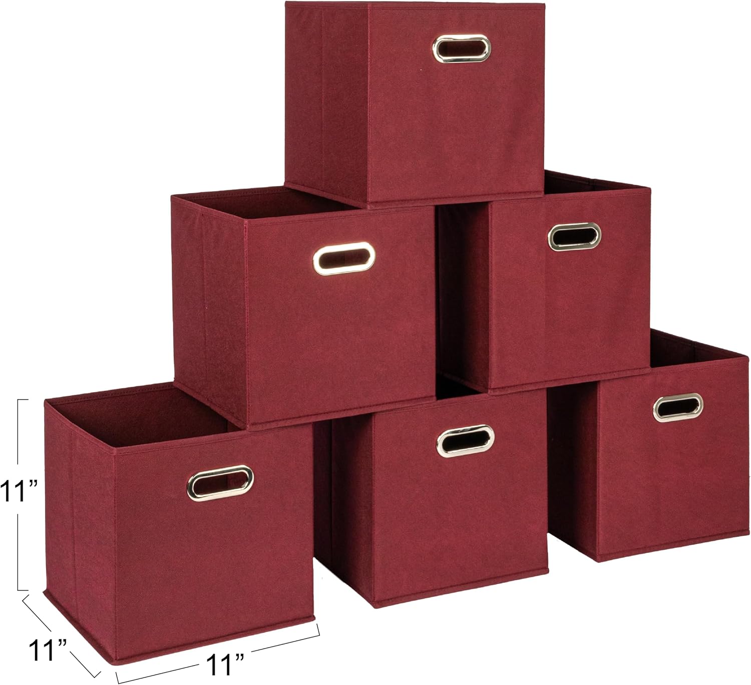 Household Essentials Fabric Storage Bins 6 Piece Set, Strong Poly-Woven Fabric, Sturdy Chipboard Sides, Grommet Front Handle, Stackable and Foldable, Classic Design, Navy