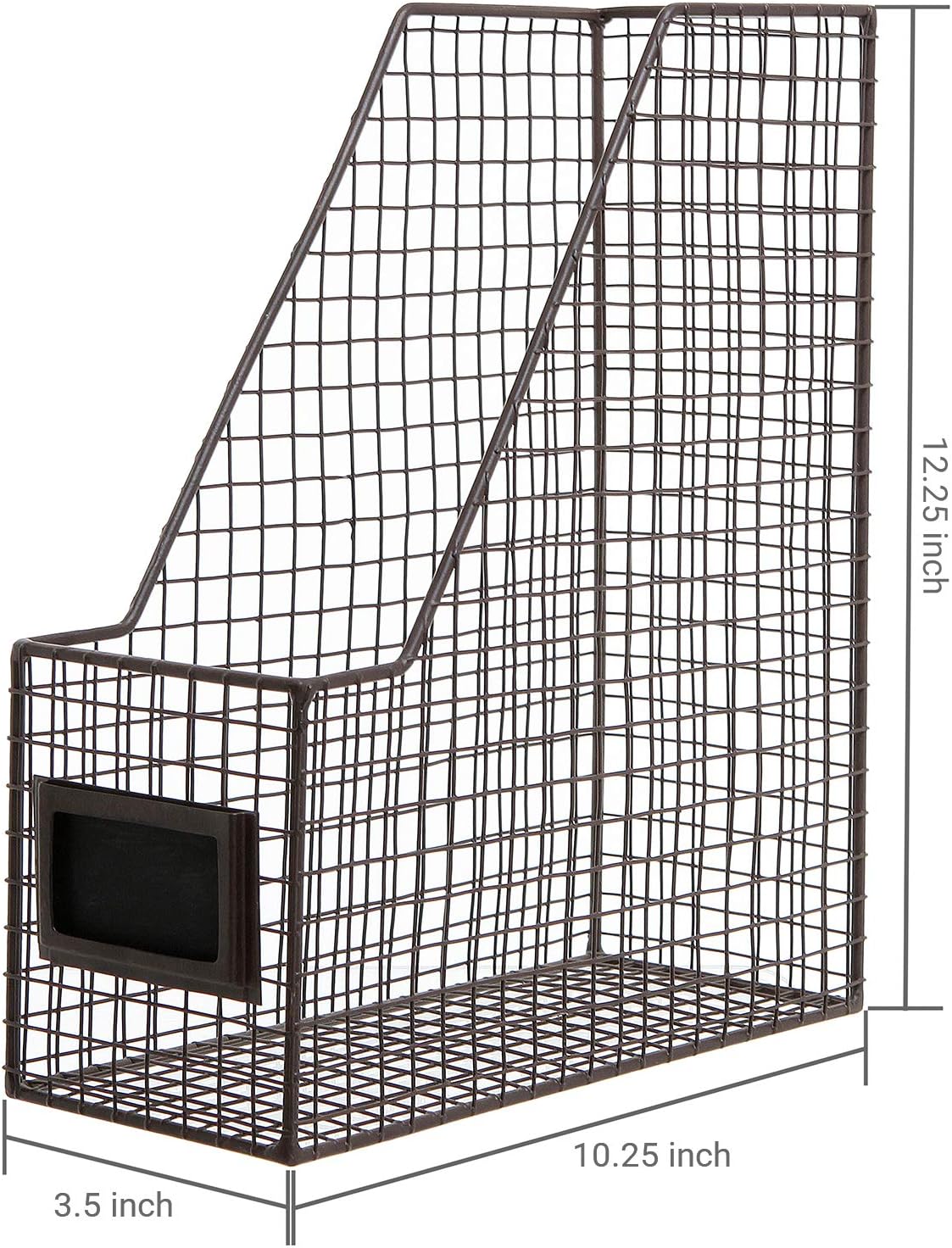 MyGift Metal Wire Magazine Holder in Rustic Brown Finish, Desktop Document and File Folder Storage Bin with Chalkboard Label for Home, Office, School
