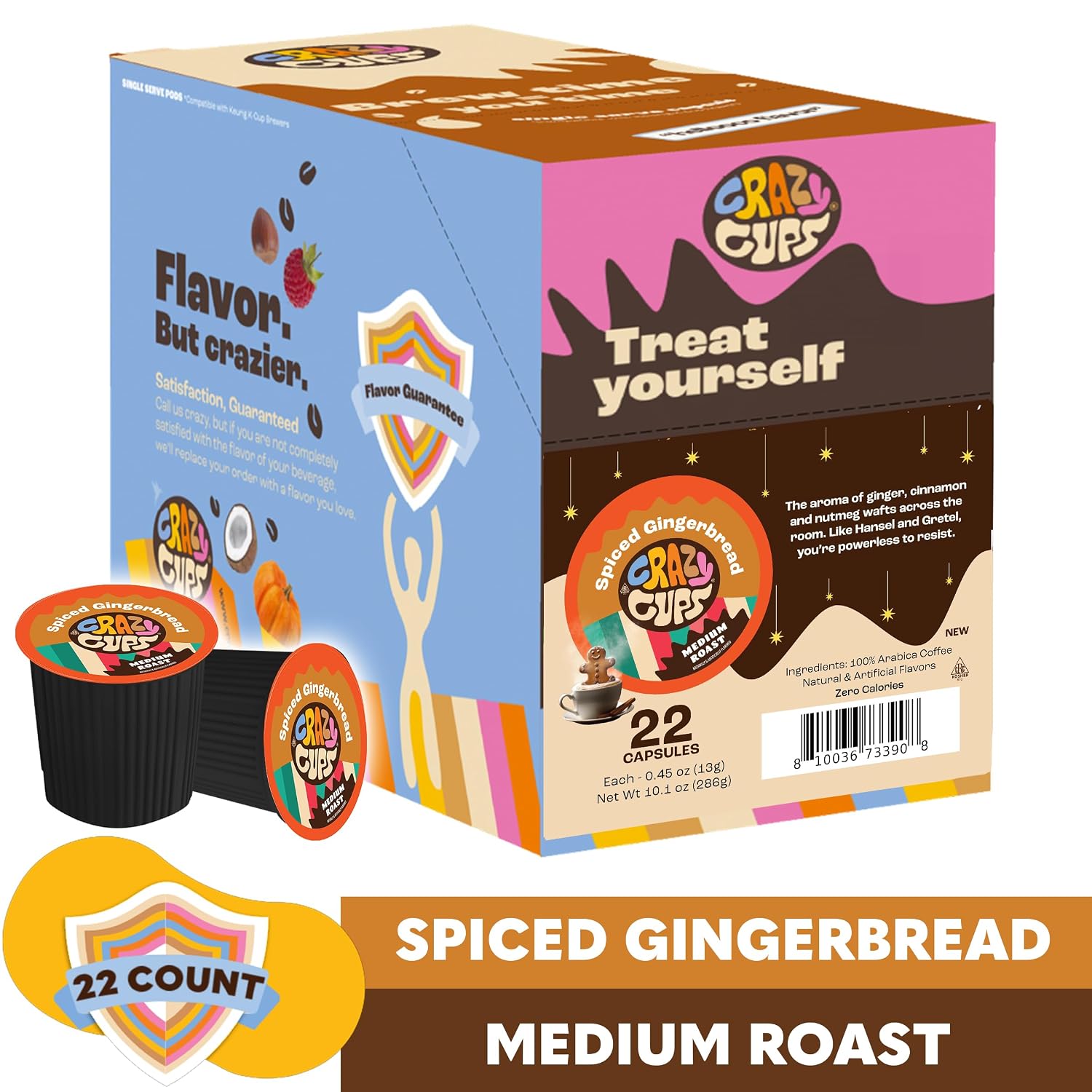 Crazy Cups Flavored Coffee for Keurig K-Cup Machines, Peppermint Chocolate Mocha, Hot or Iced Drinks, 22 Single Serve, Recyclable Pods