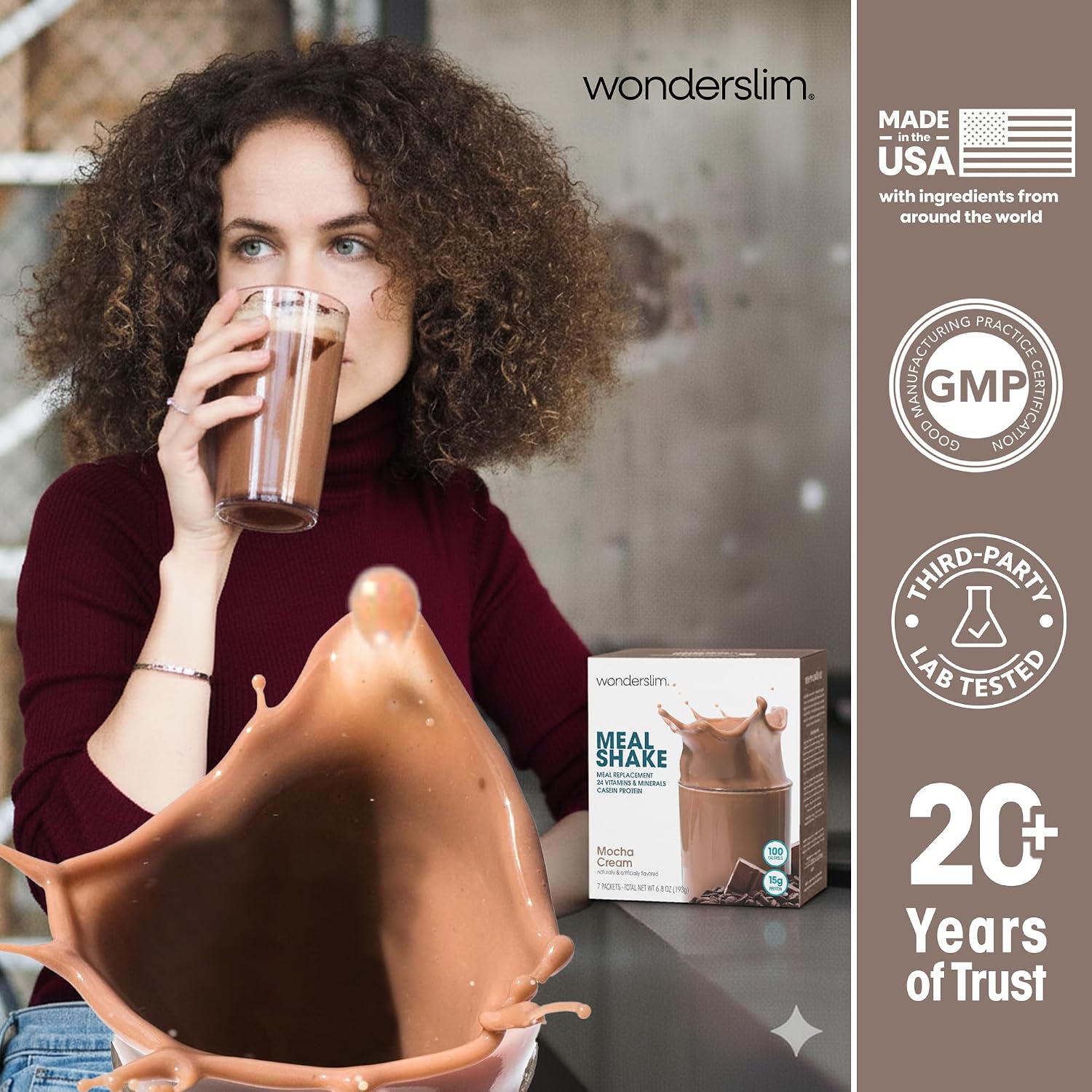 WonderSlim Protein Meal Replacement Shake – 15g Protein, 24 Vitamins & Minerals, Low Carb, Low Calorie, Gluten Free – Meal Replacement Drink for Weight Management, 7 Count Packets (Dark Cocoa Cream)